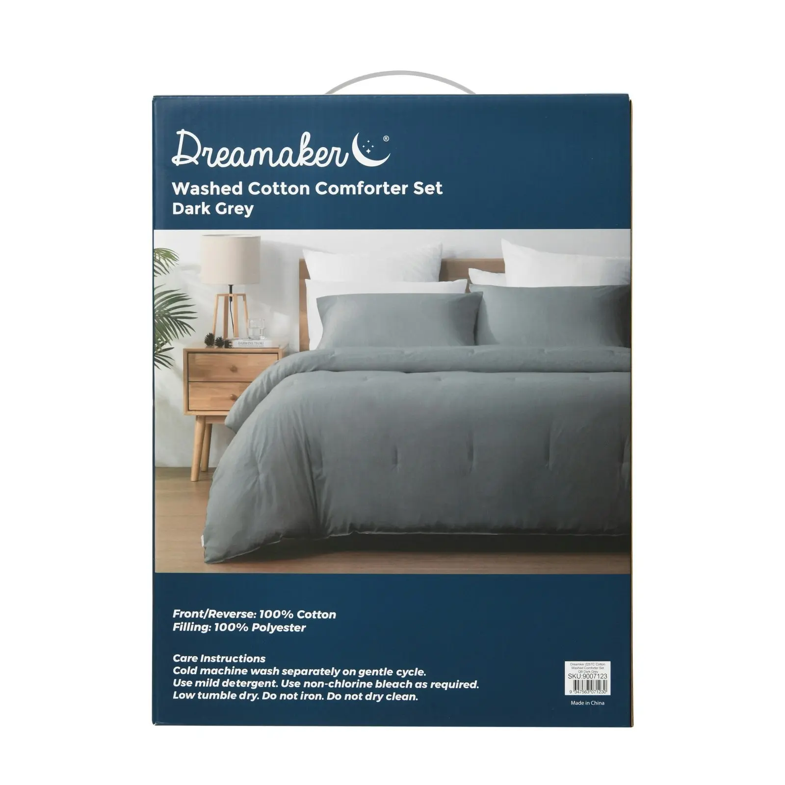 Dreamaker 225TC Cotton Washed Comforter Set Dark Grey King Bed