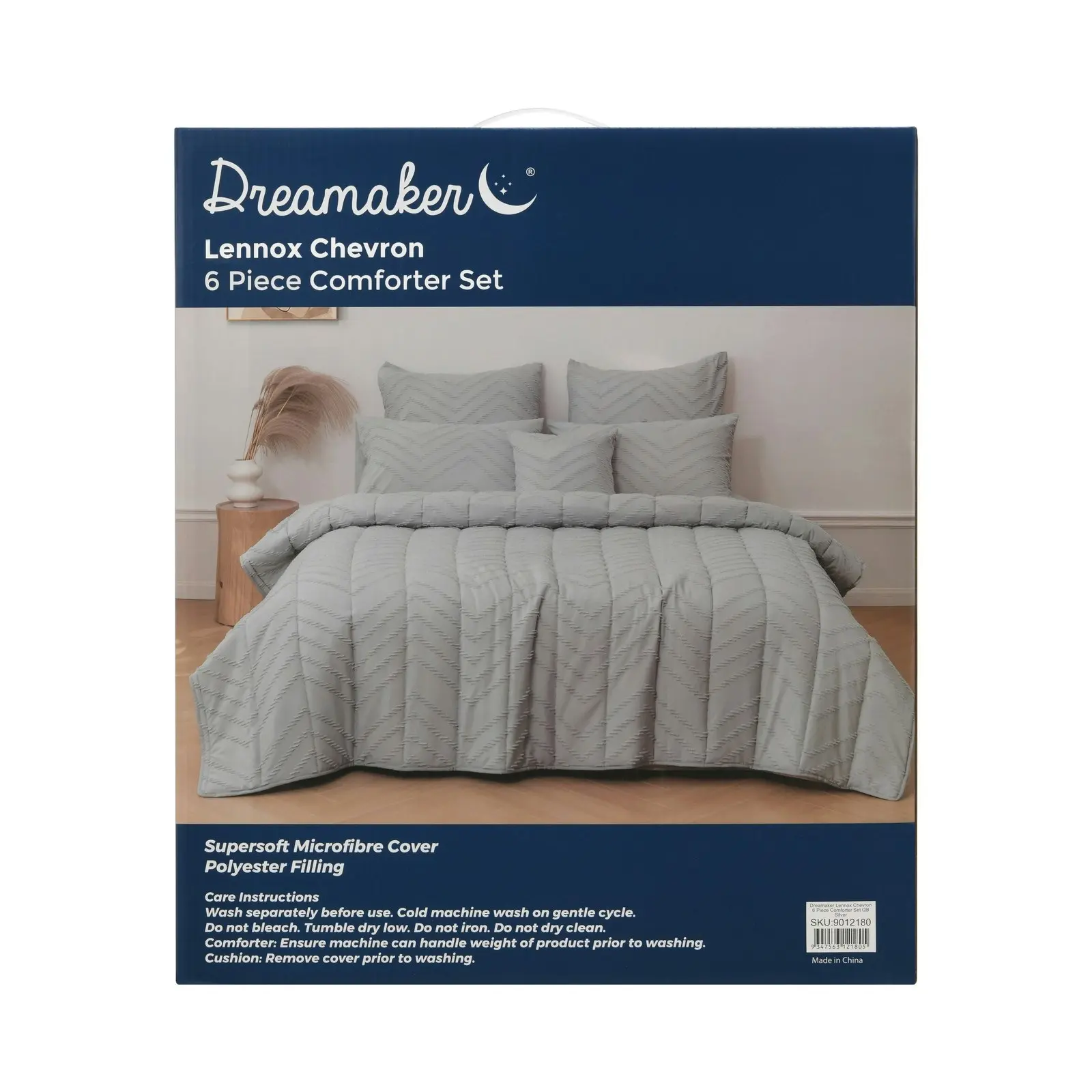 Dreamaker Lennox Chevron 6 Piece Comforter Set Silver Double Bed