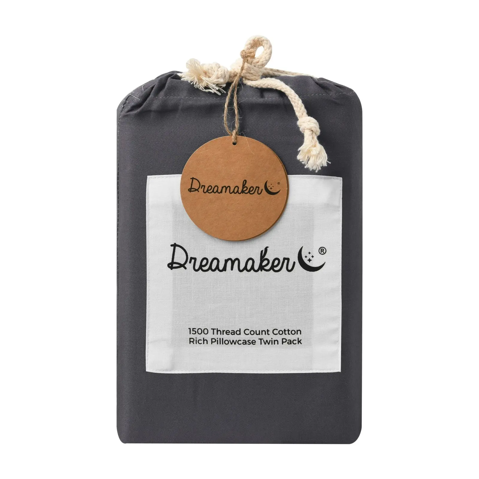 Dreamaker 1500TC Cotton Rich Standard Pillowcase Twin Pack Charcoal