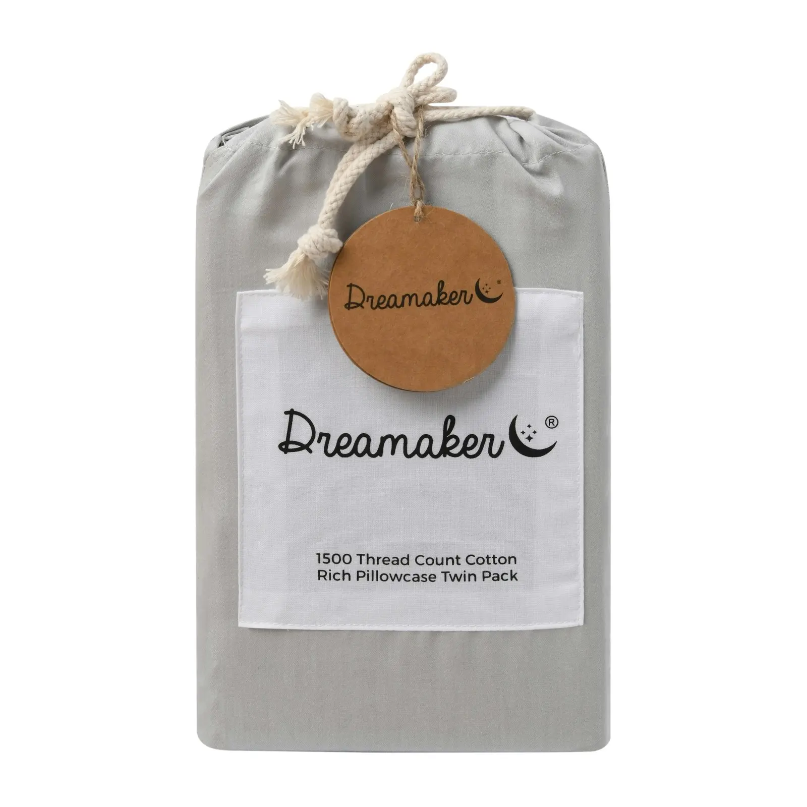 Dreamaker 1500TC Cotton Rich Standard Pillowcase Twin Pack Dove Grey