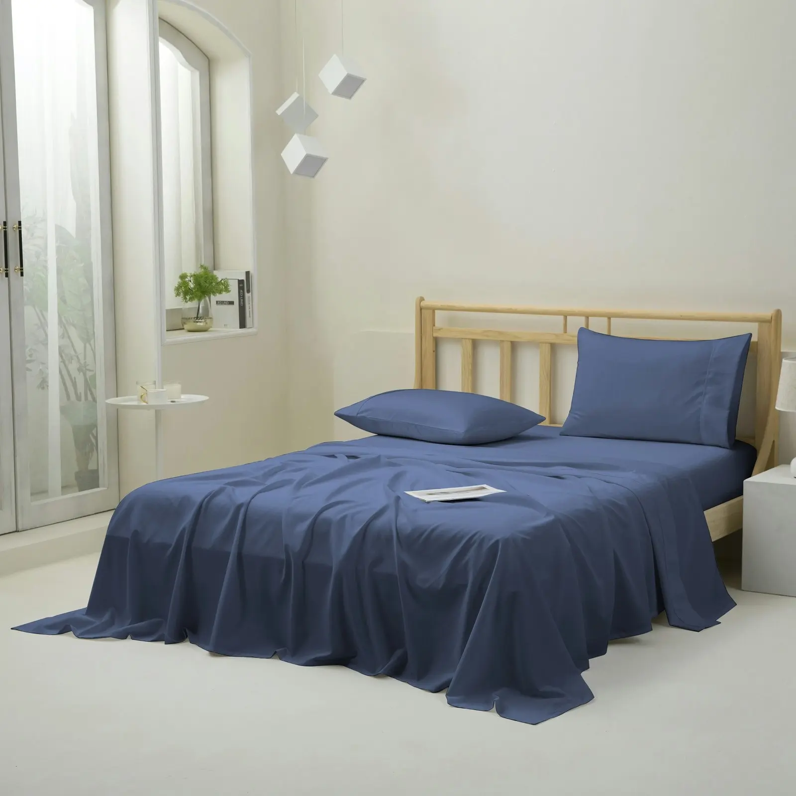 Dreamaker 1500TC Cotton Rich Sateen Sheet Set Navy Queen Bed