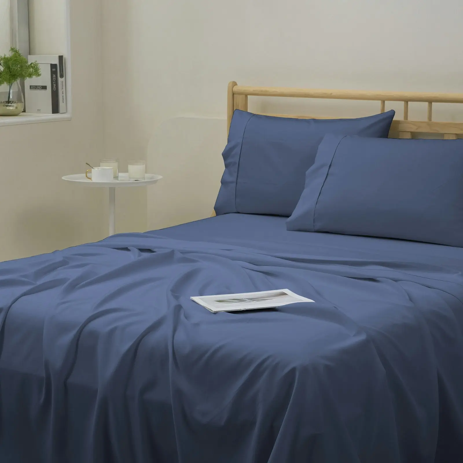 Dreamaker 1500TC Cotton Rich Sateen Sheet Set Navy Queen Bed