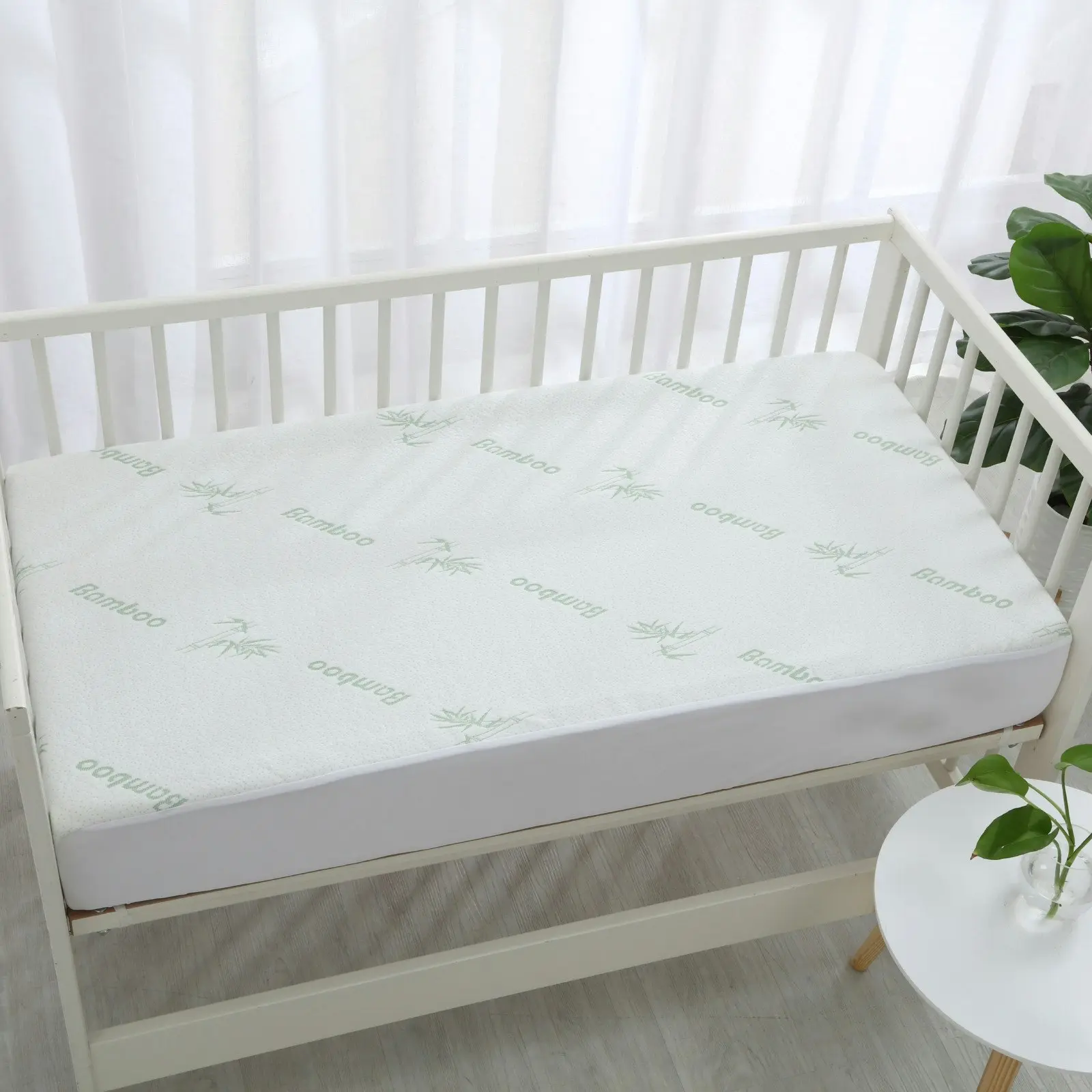 Dreamaker 260gsm Bamboo Knitted Baby COT Waterproof Mattress Protector White Fitted Sheet Boori