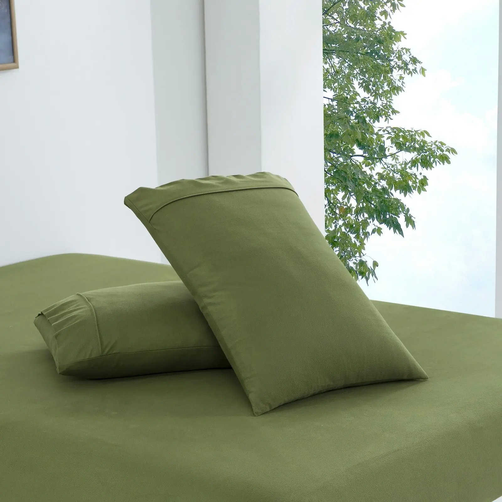 Dreamaker Micro Flannel Sheet Set King Single Bed Olive