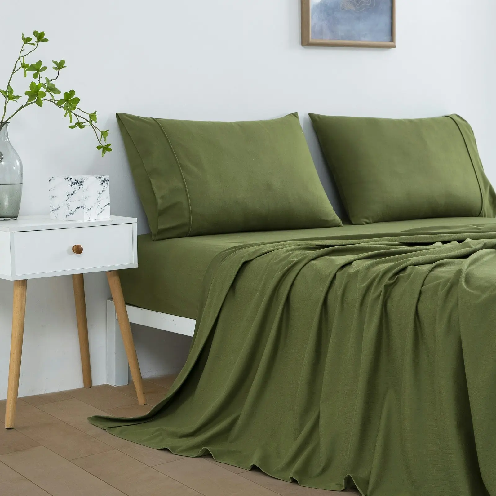 Dreamaker Micro Flannel Sheet Set King Single Bed Olive