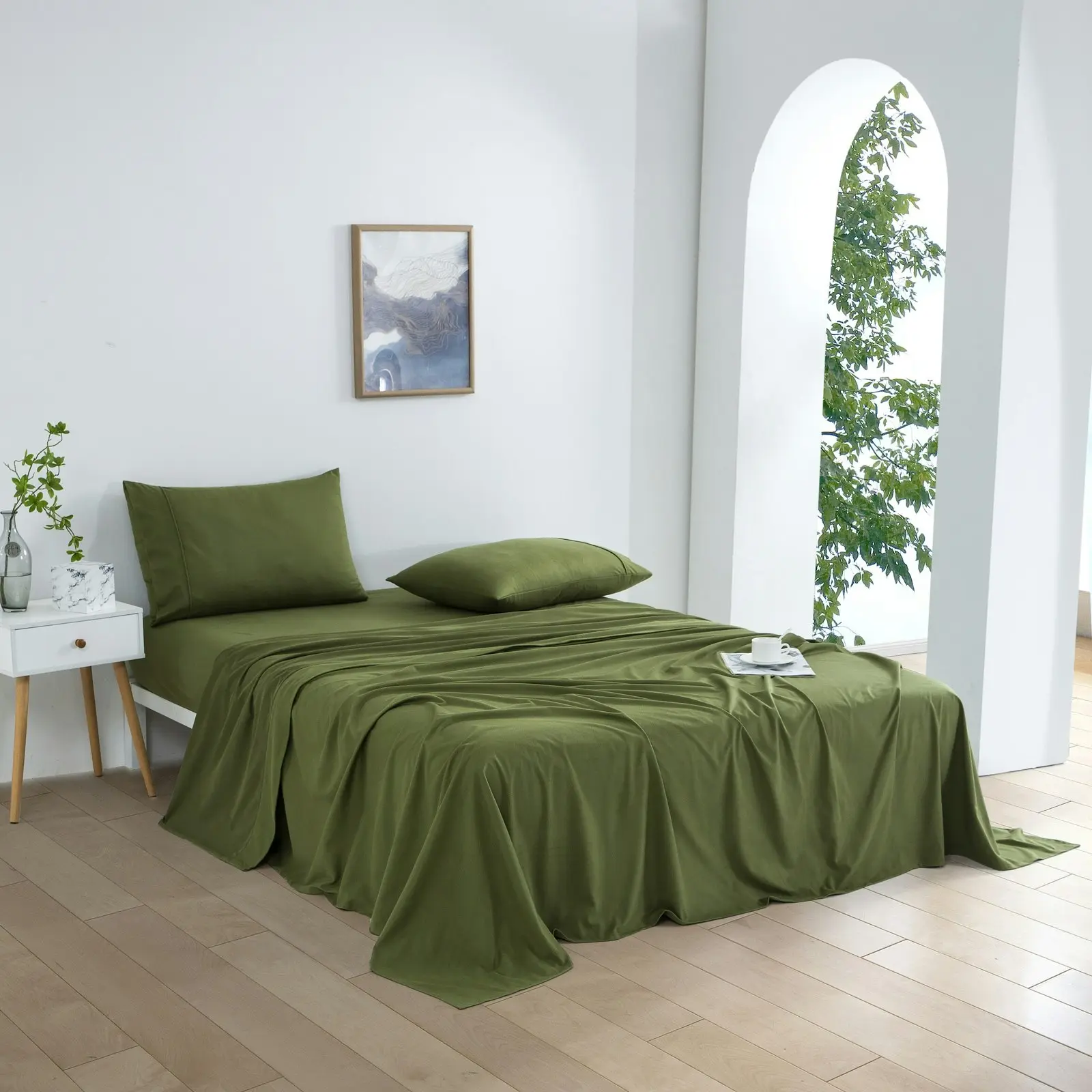 Dreamaker Micro Flannel Sheet Set King Single Bed Olive