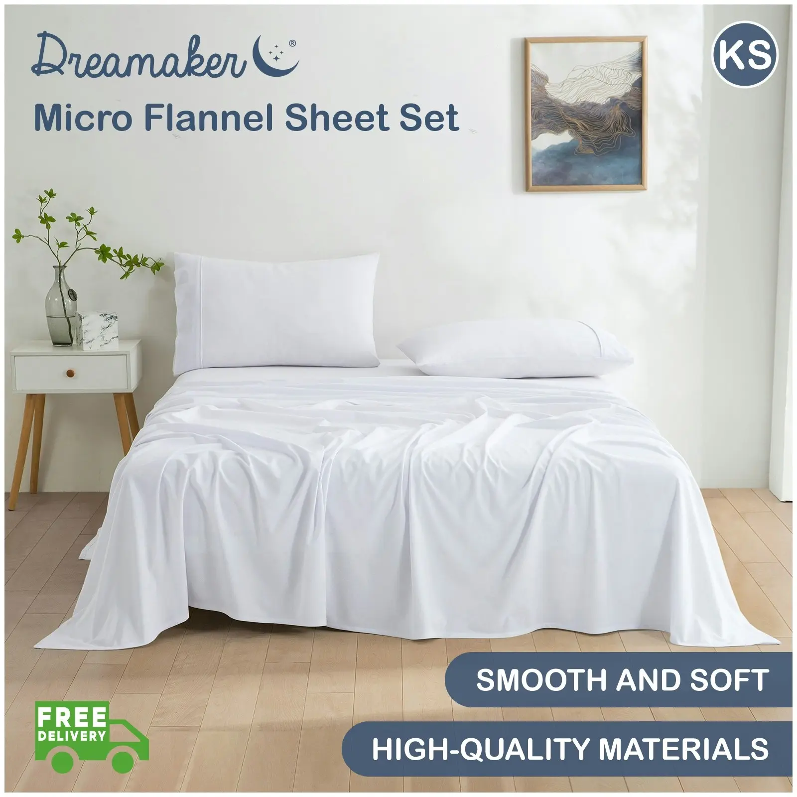 Dreamaker Micro Flannel Sheet Set King Single Bed White