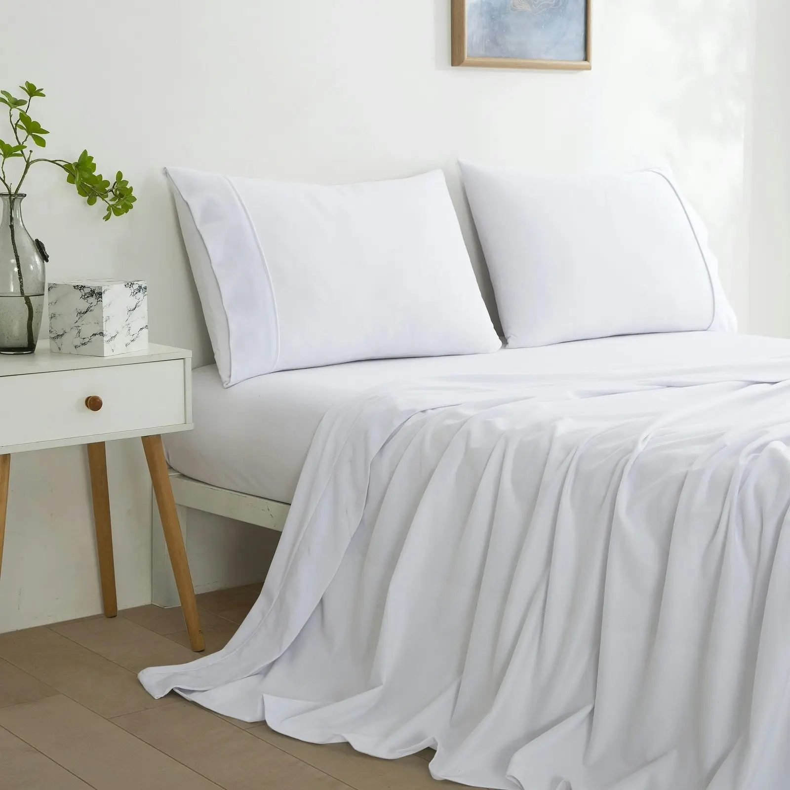 Dreamaker Micro Flannel Sheet Set King Single Bed White