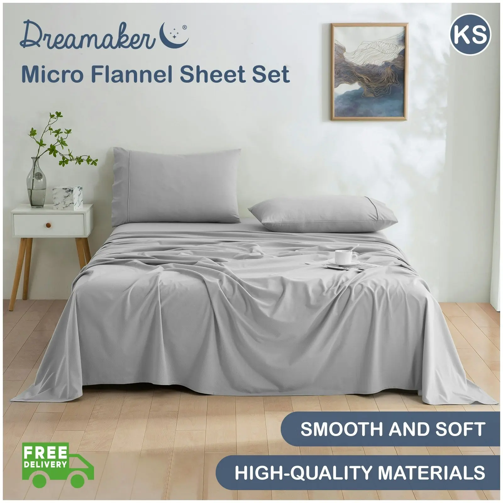 Dreamaker Micro Flannel Sheet Set King Single Bed Silver