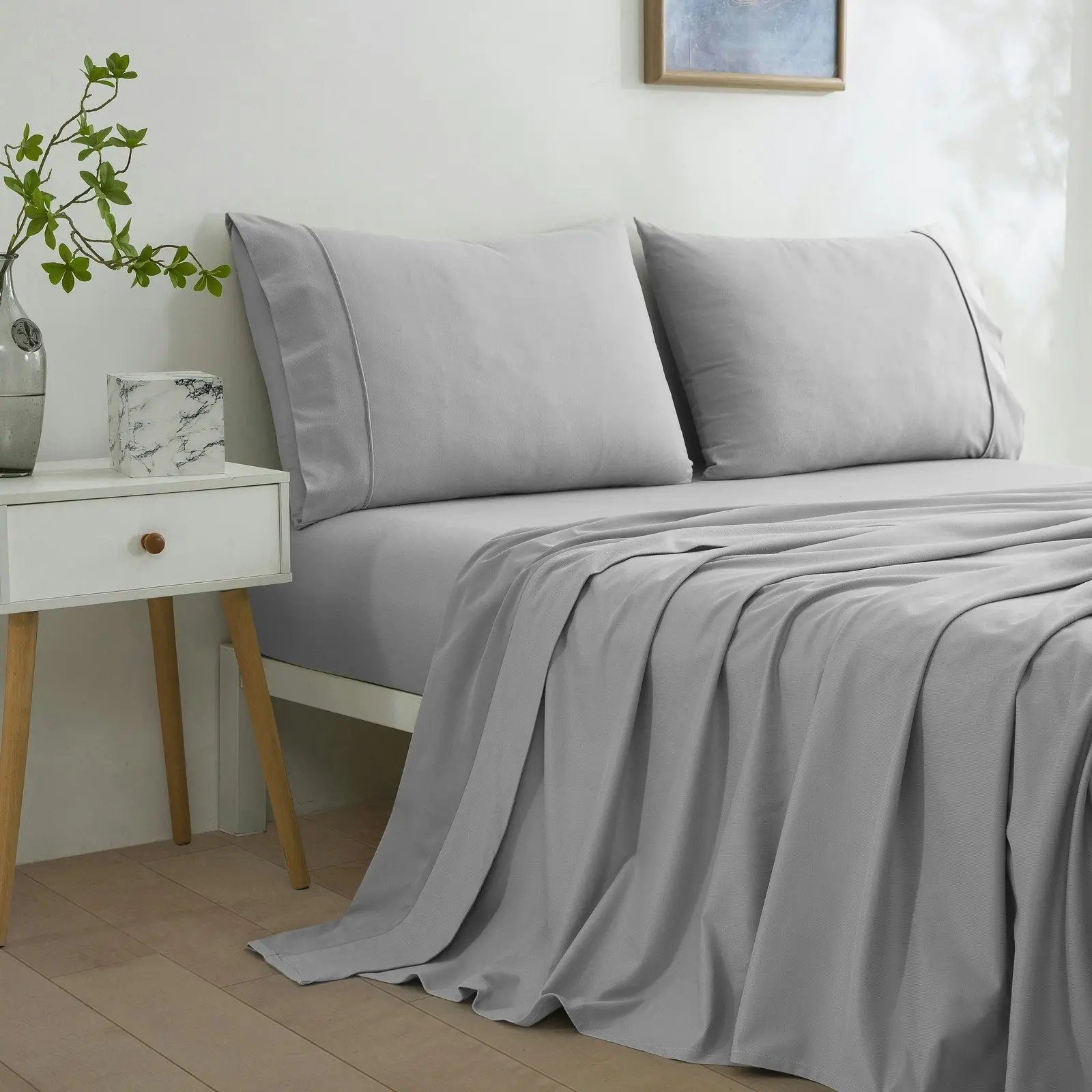 Dreamaker Micro Flannel Sheet Set King Single Bed Silver