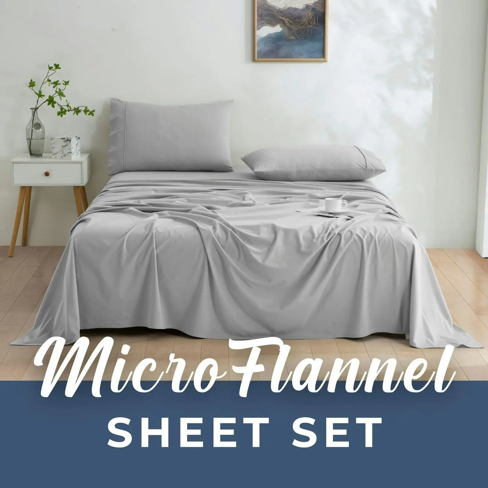 Dreamaker Micro Flannel Sheet Set King Single Bed Silver