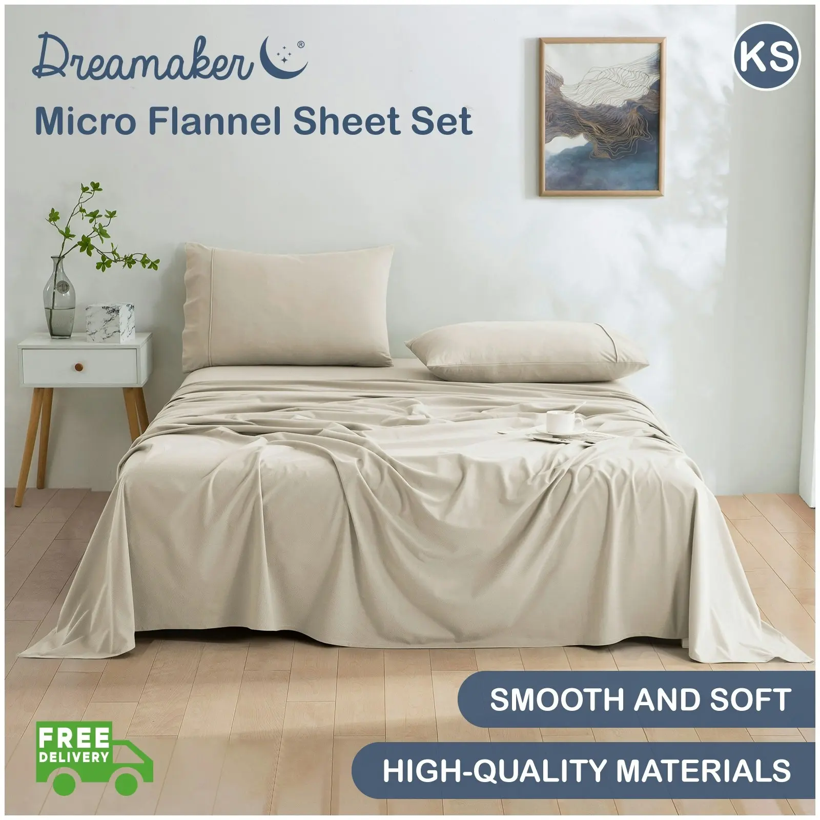 Dreamaker Micro Flannel Sheet Set King Single Bed Stone