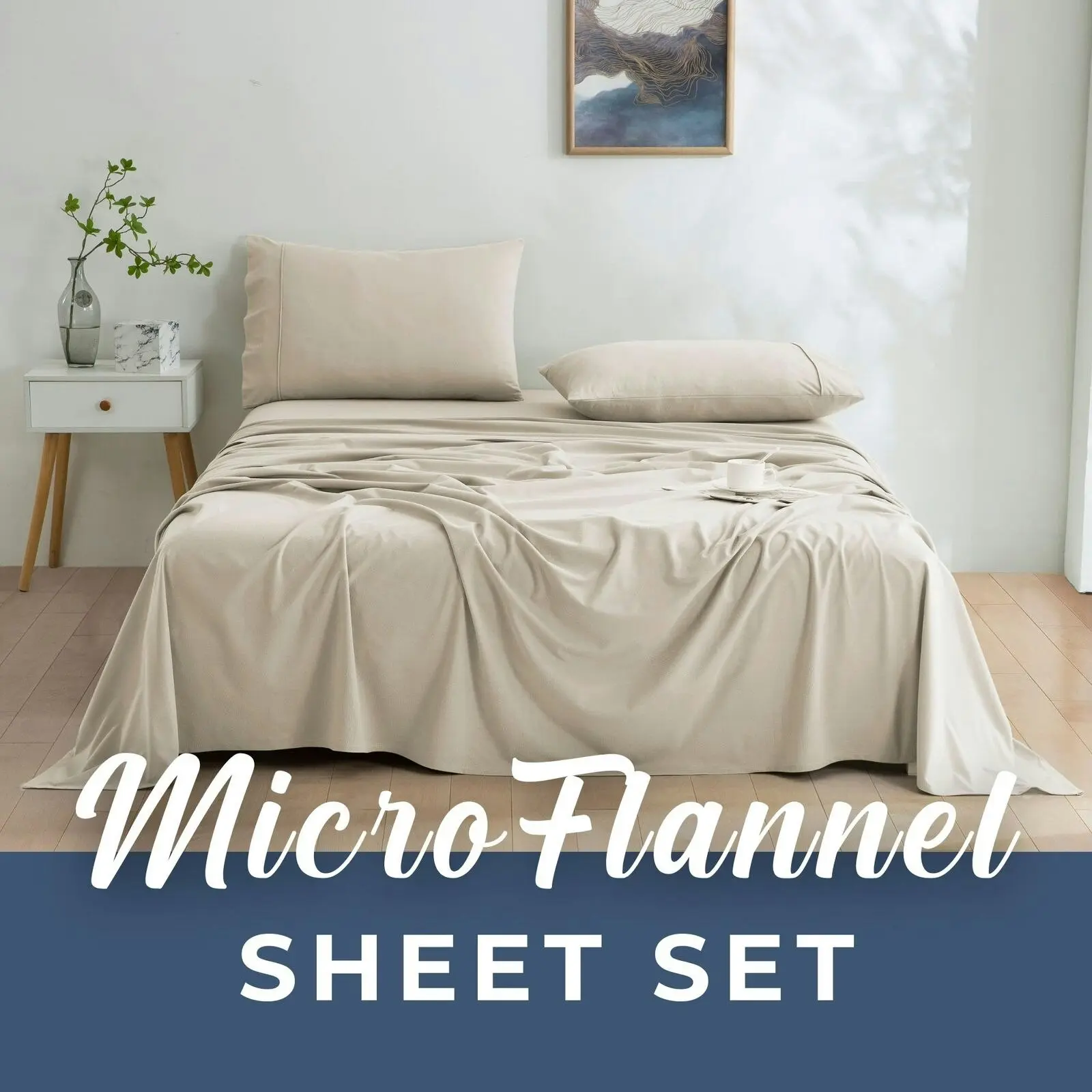 Dreamaker Micro Flannel Sheet Set King Single Bed Stone