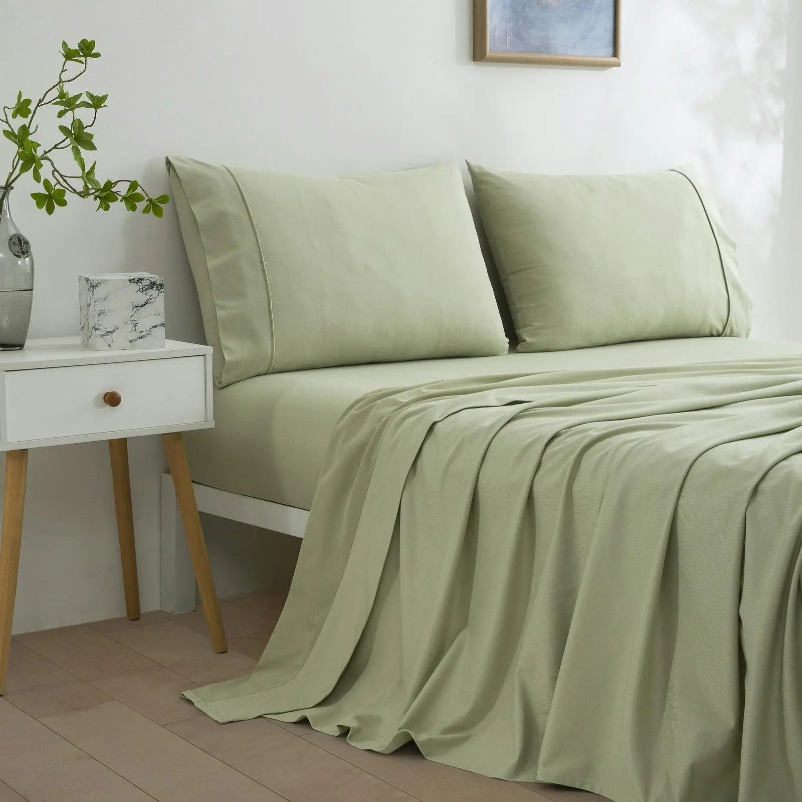 Dreamaker Micro Flannel Sheet Set King Single Bed Sage