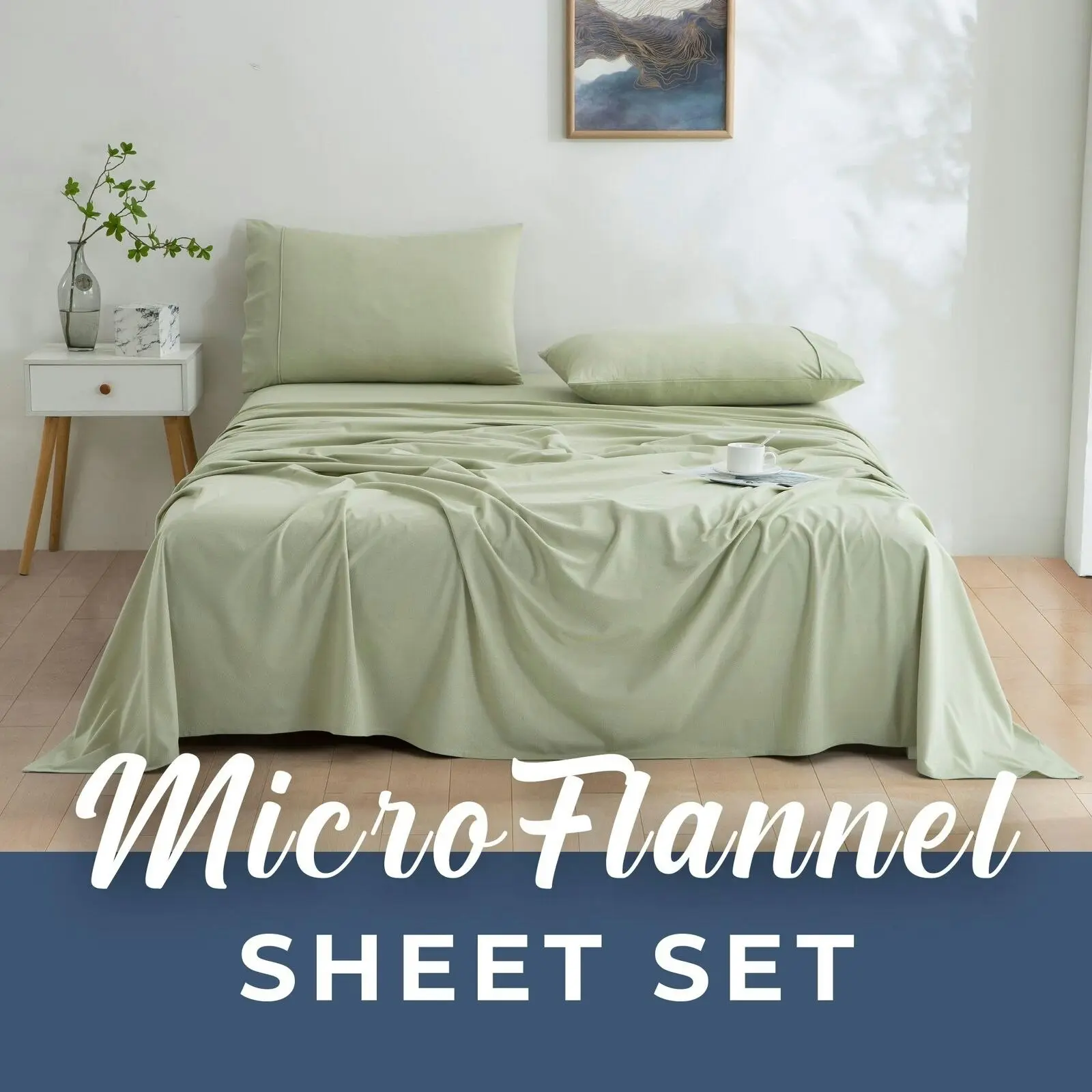 Dreamaker Micro Flannel Sheet Set King Single Bed Sage