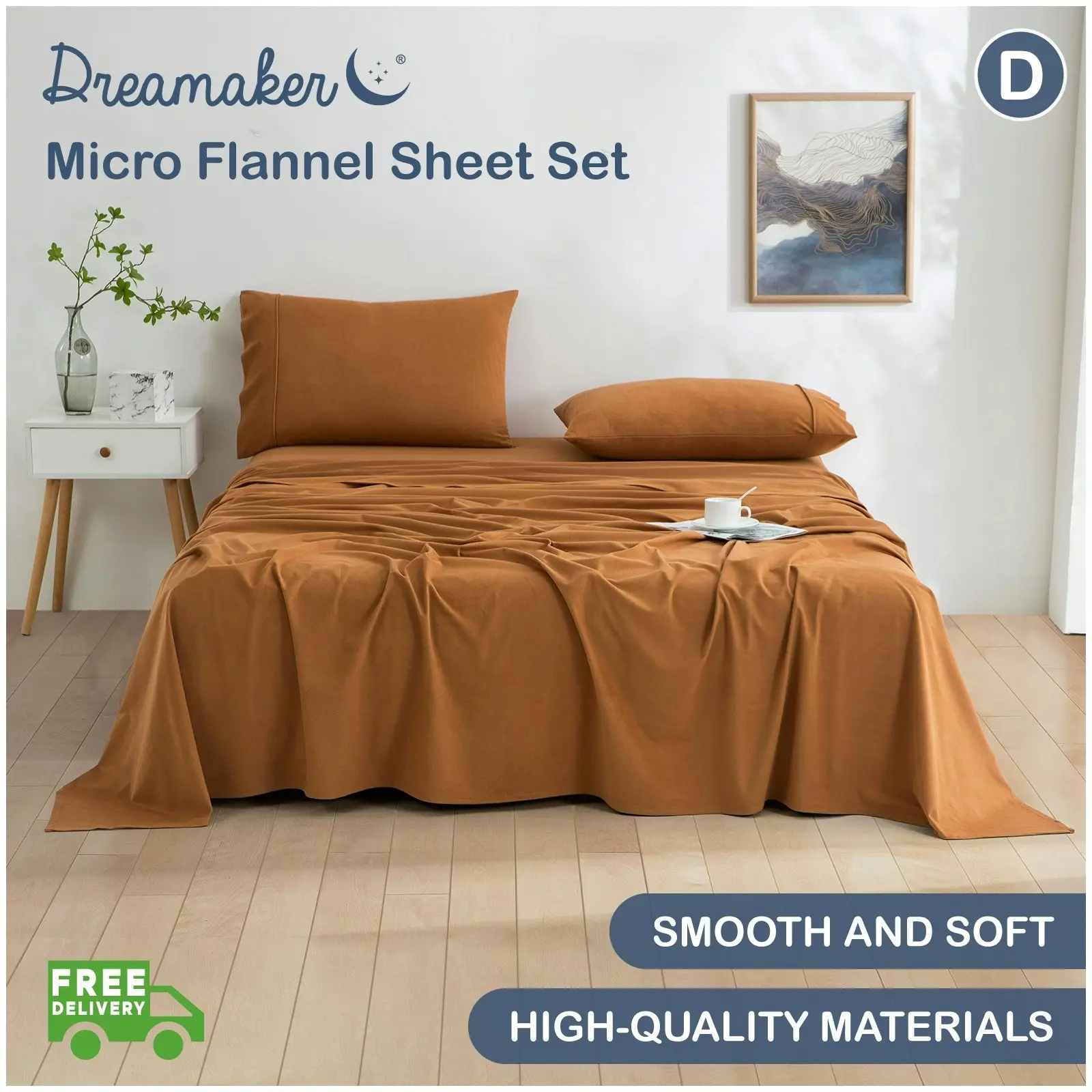 Dreamaker Micro Flannel Sheet Set Double Bed Rust