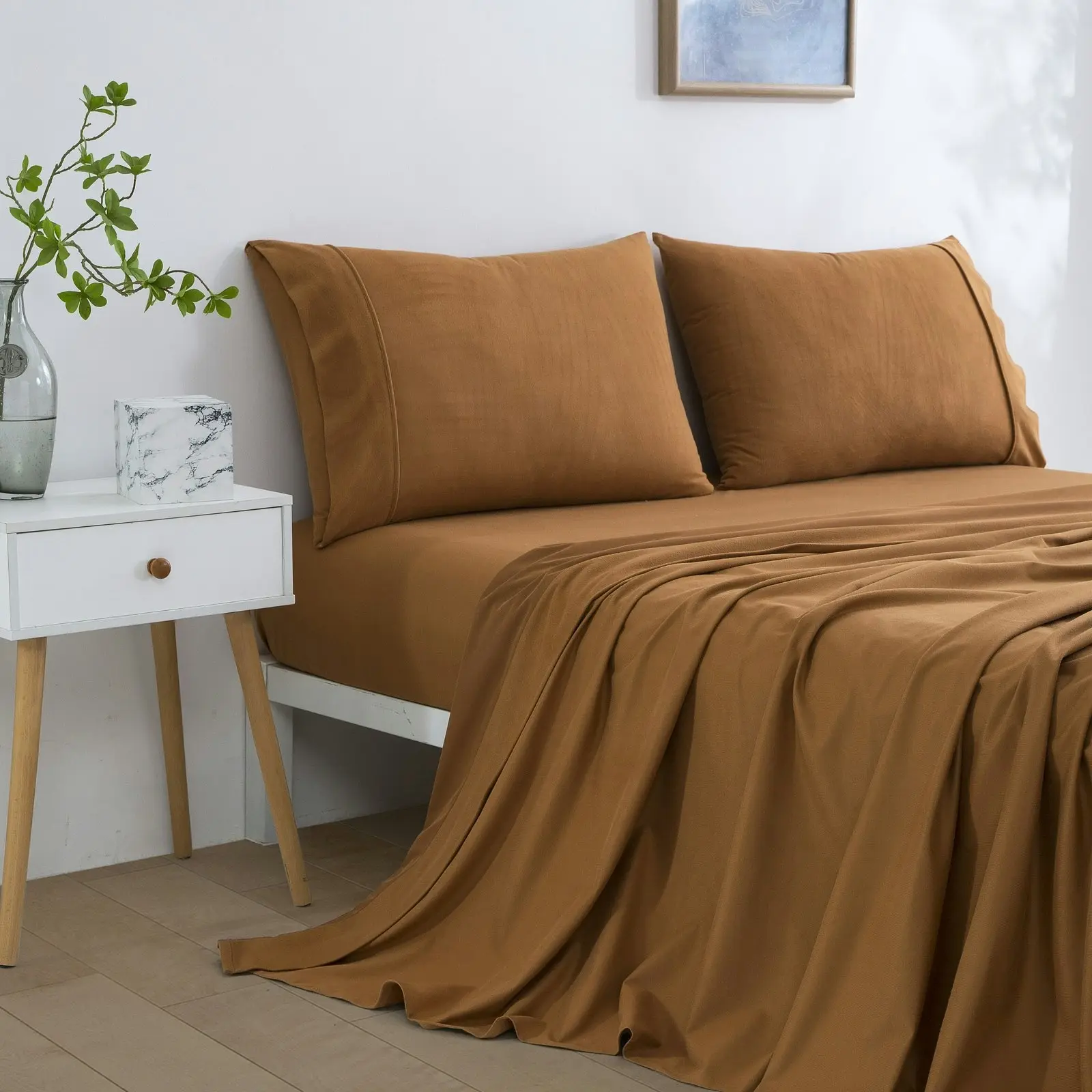 Dreamaker Micro Flannel Sheet Set Double Bed Rust