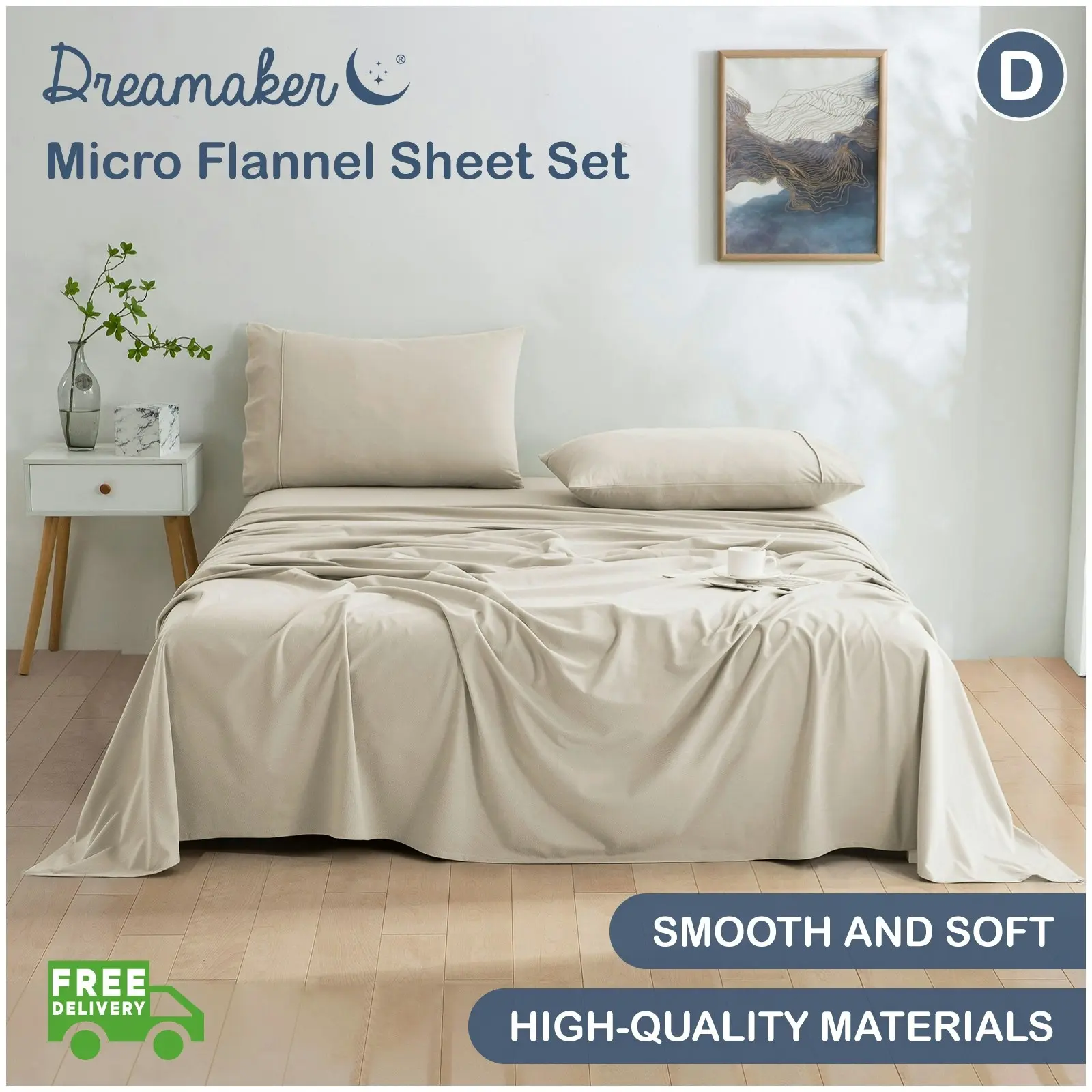 Dreamaker Micro Flannel Sheet Set Double Bed Stone