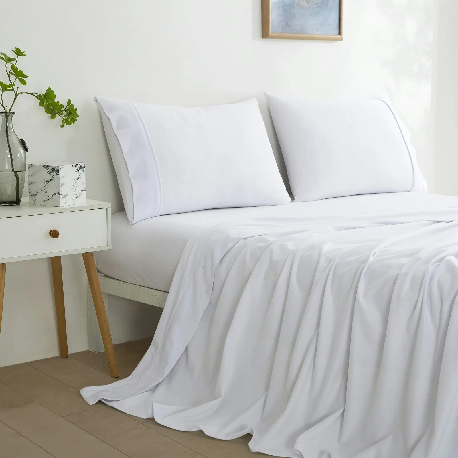 Dreamaker Micro Flannel Sheet Set Queen Bed White