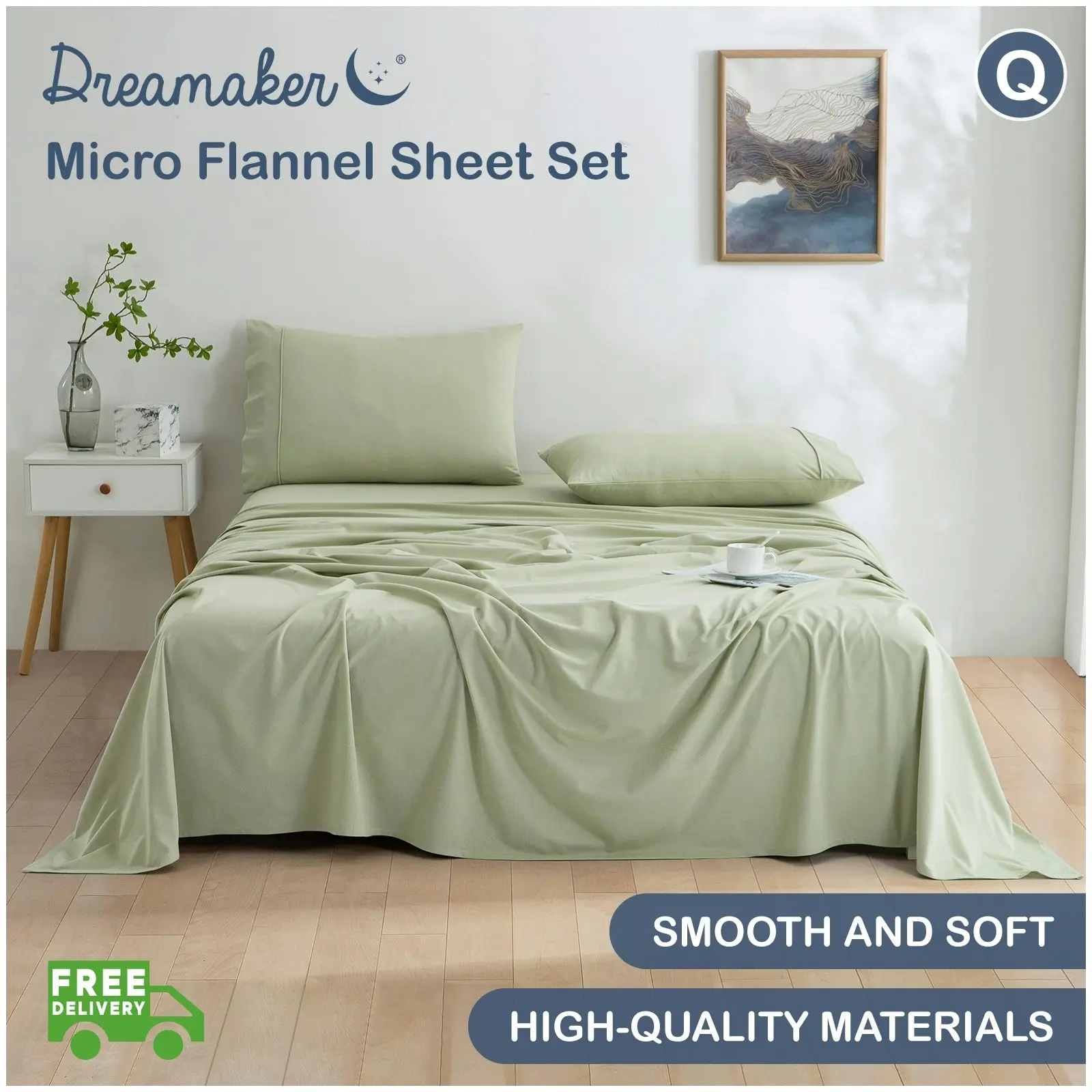 Dreamaker Micro Flannel Sheet Set Queen Bed Sage