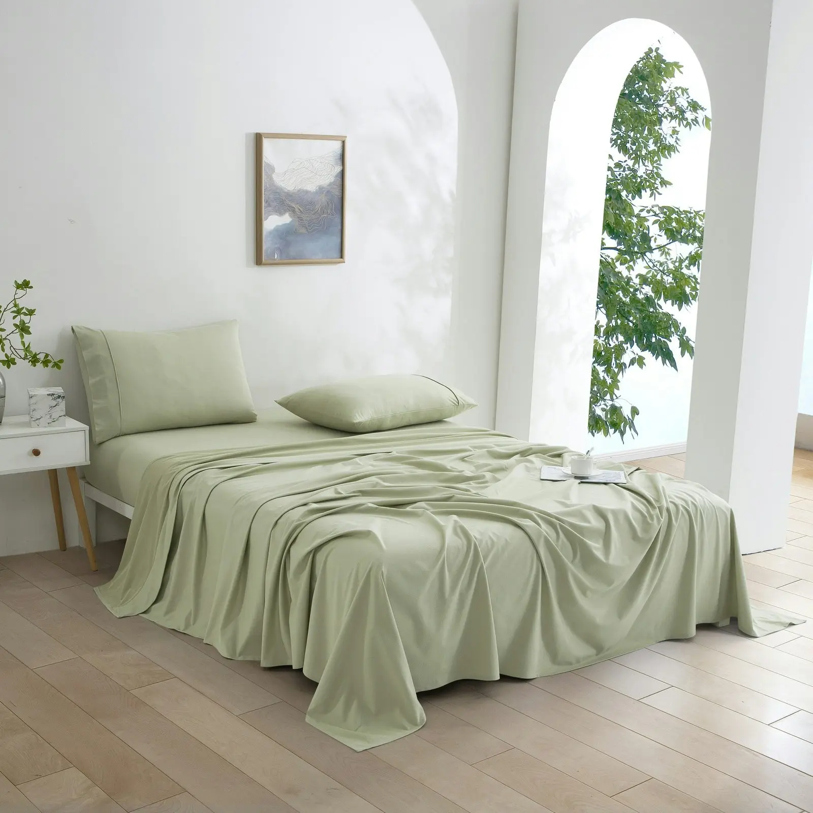 Dreamaker Micro Flannel Sheet Set Queen Bed Sage