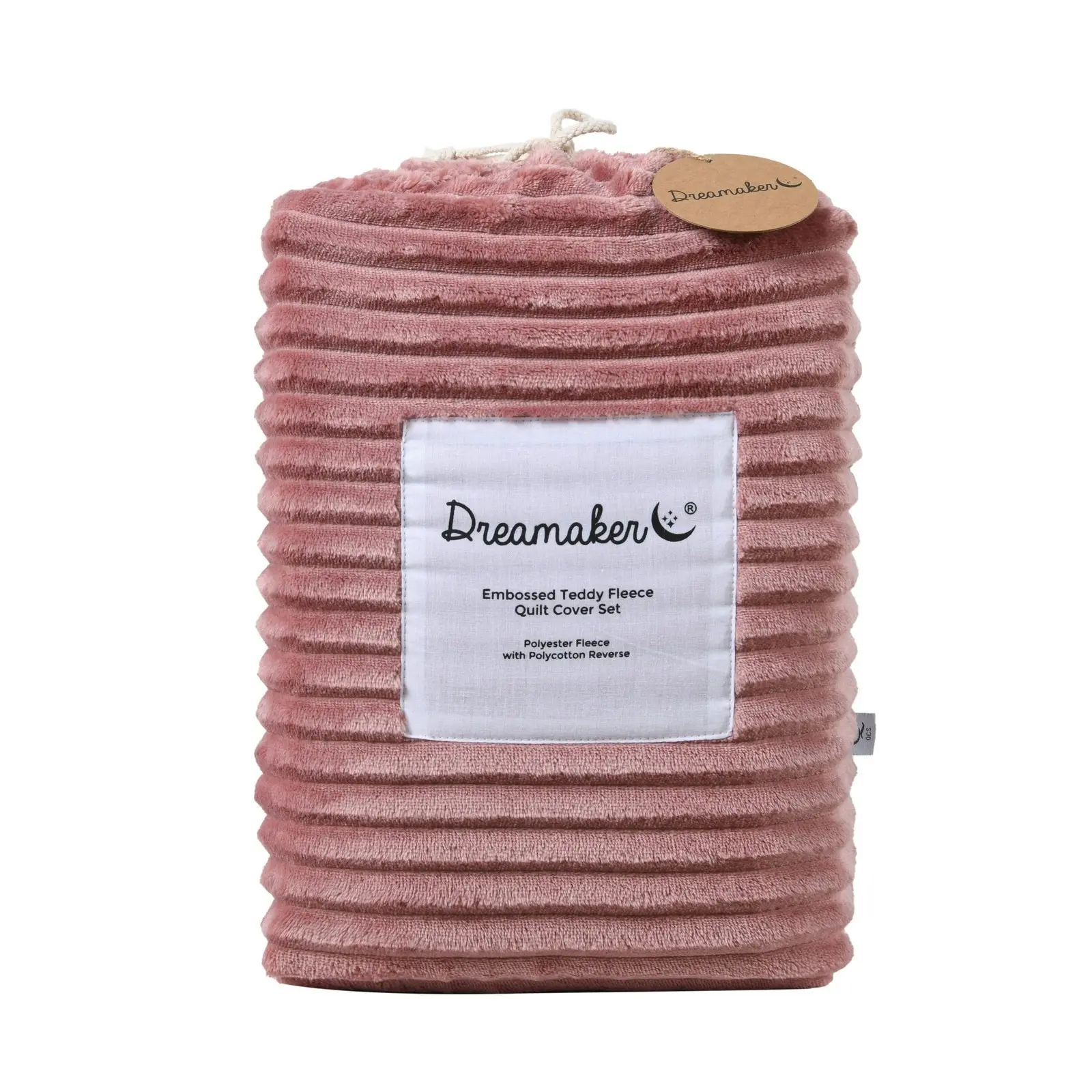 Dreamaker Embossed Teddy Fleece Quilt Cover Set Blush King Single Bed