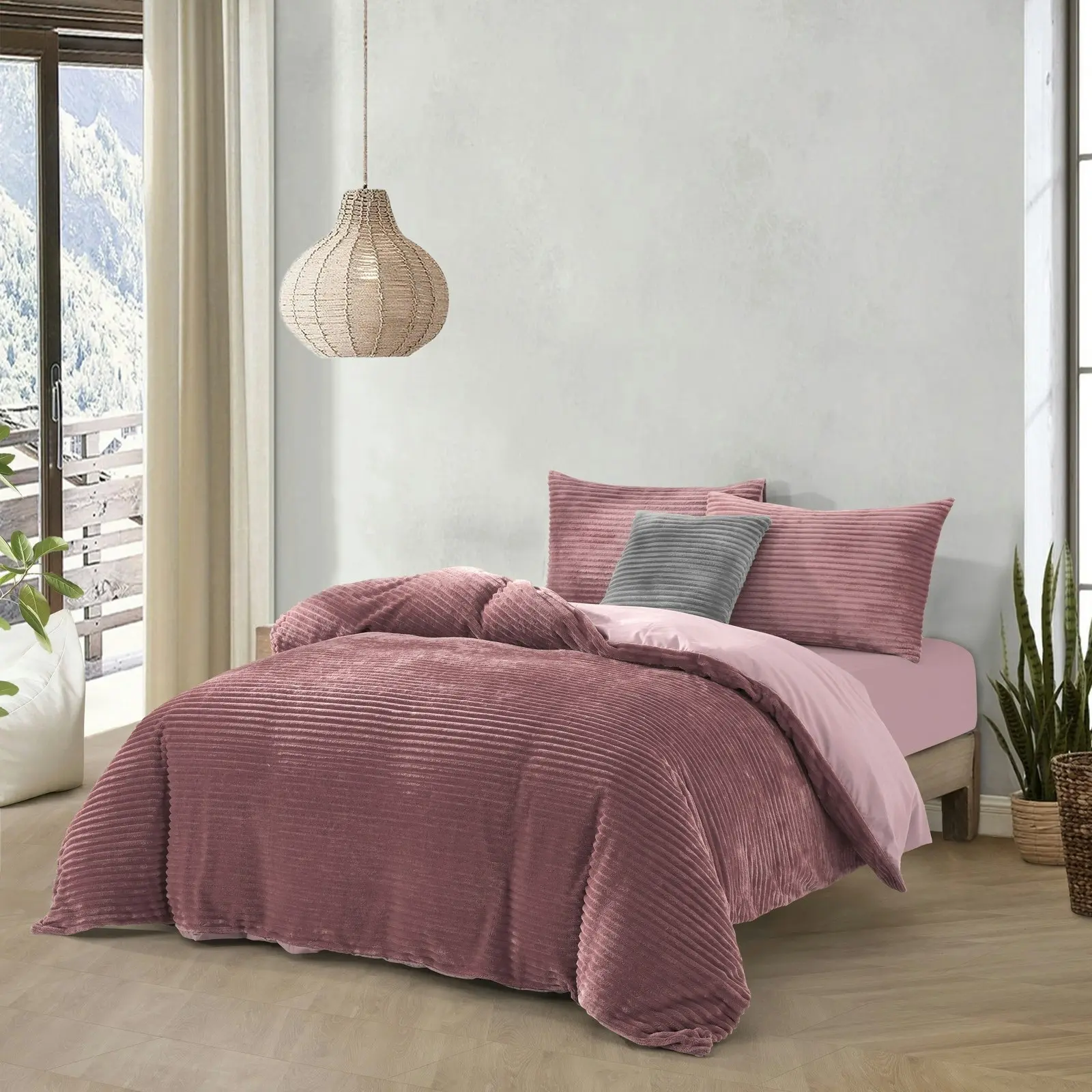 Dreamaker Embossed Teddy Fleece Quilt Cover Set Blush King Single Bed