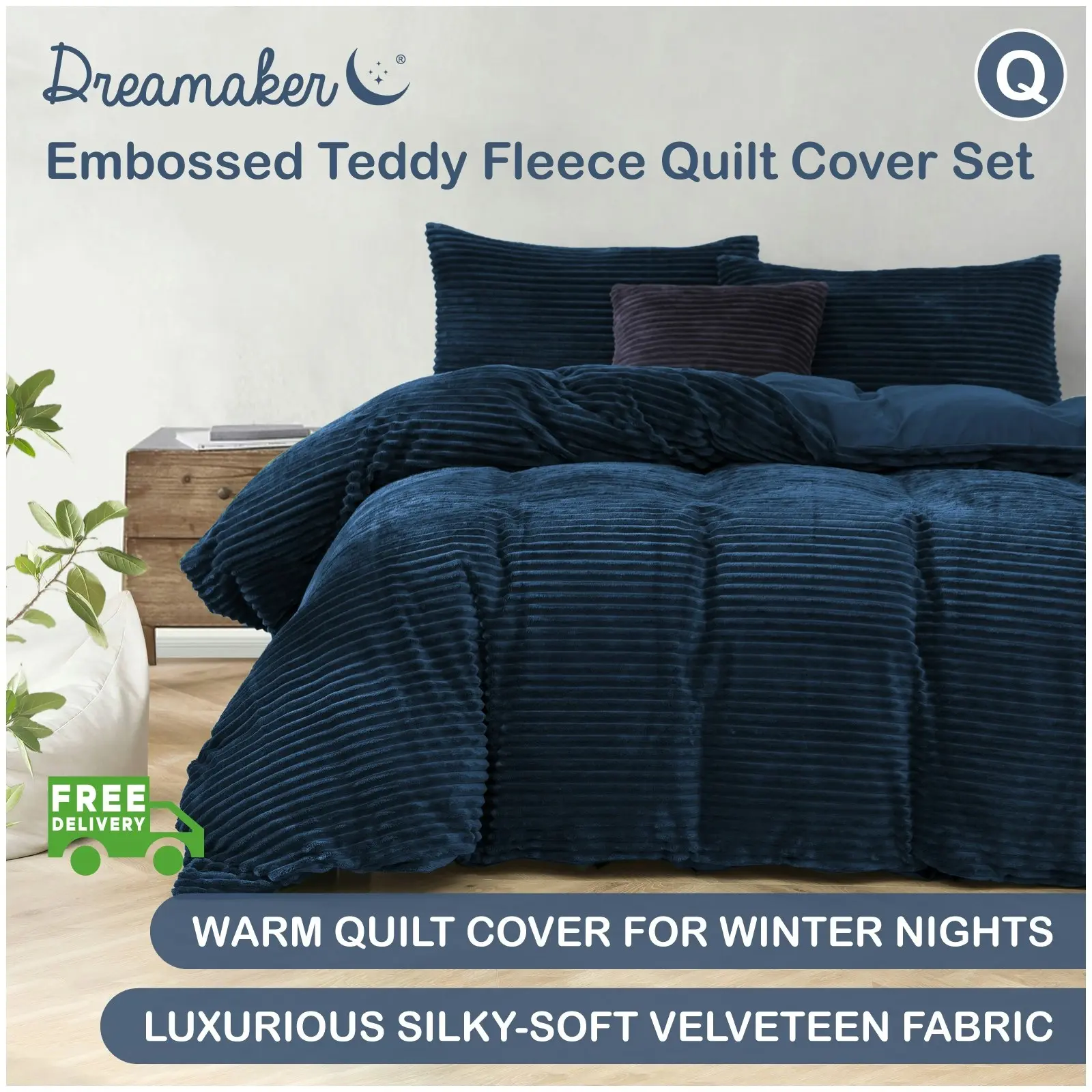 Dreamaker Embossed Teddy Fleece Quilt Cover Set Teal