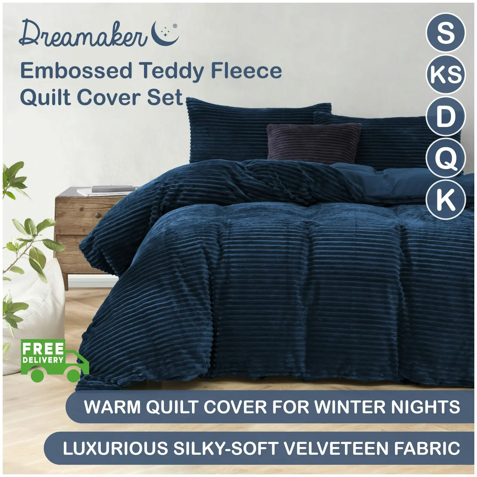 Dreamaker Embossed Teddy Fleece Quilt Cover Set Teal