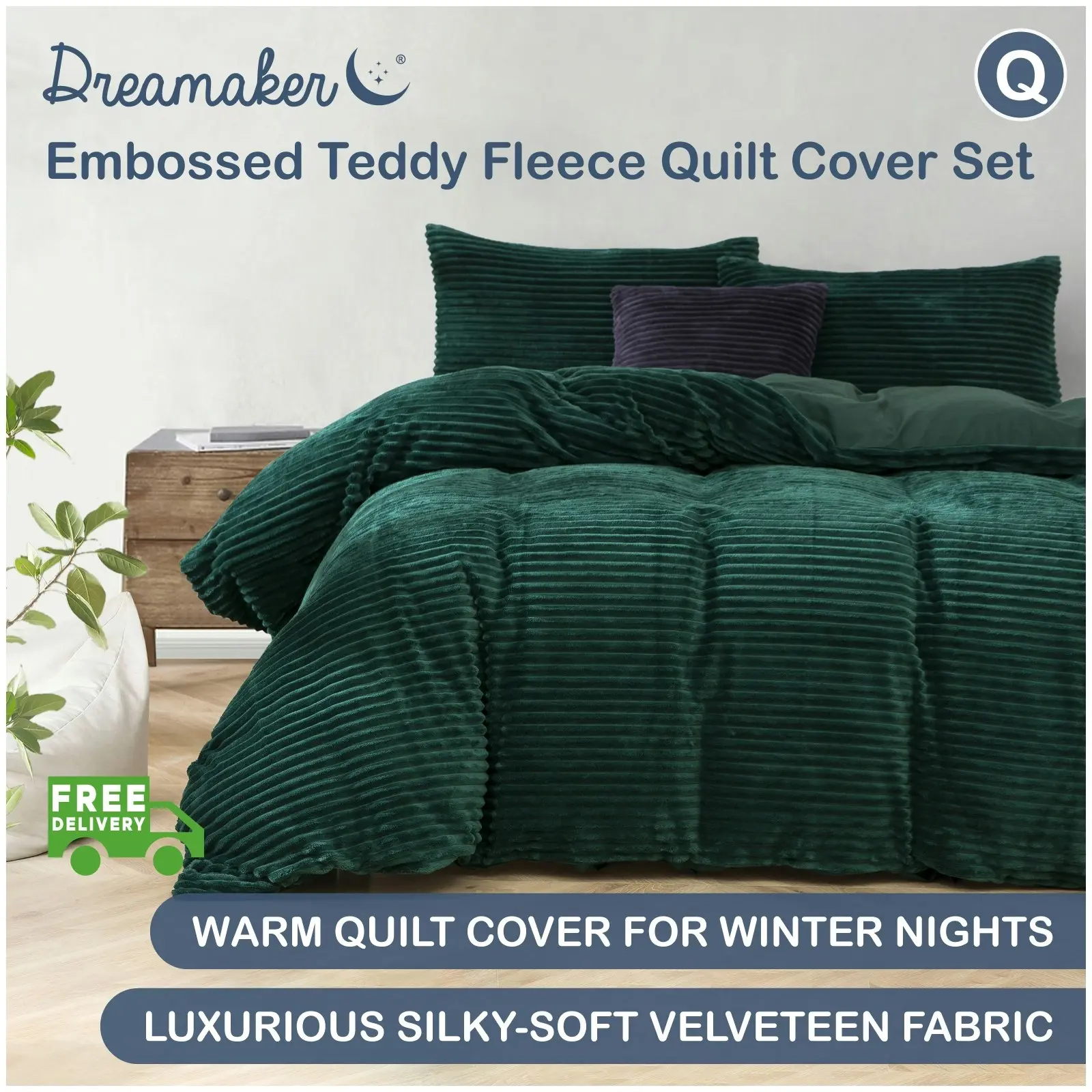 Dreamaker Embossed Teddy Fleece Quilt Cover Set Emerald