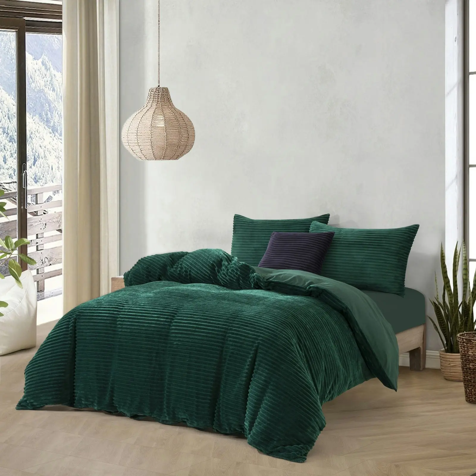 Dreamaker Embossed Teddy Fleece Quilt Cover Set Emerald