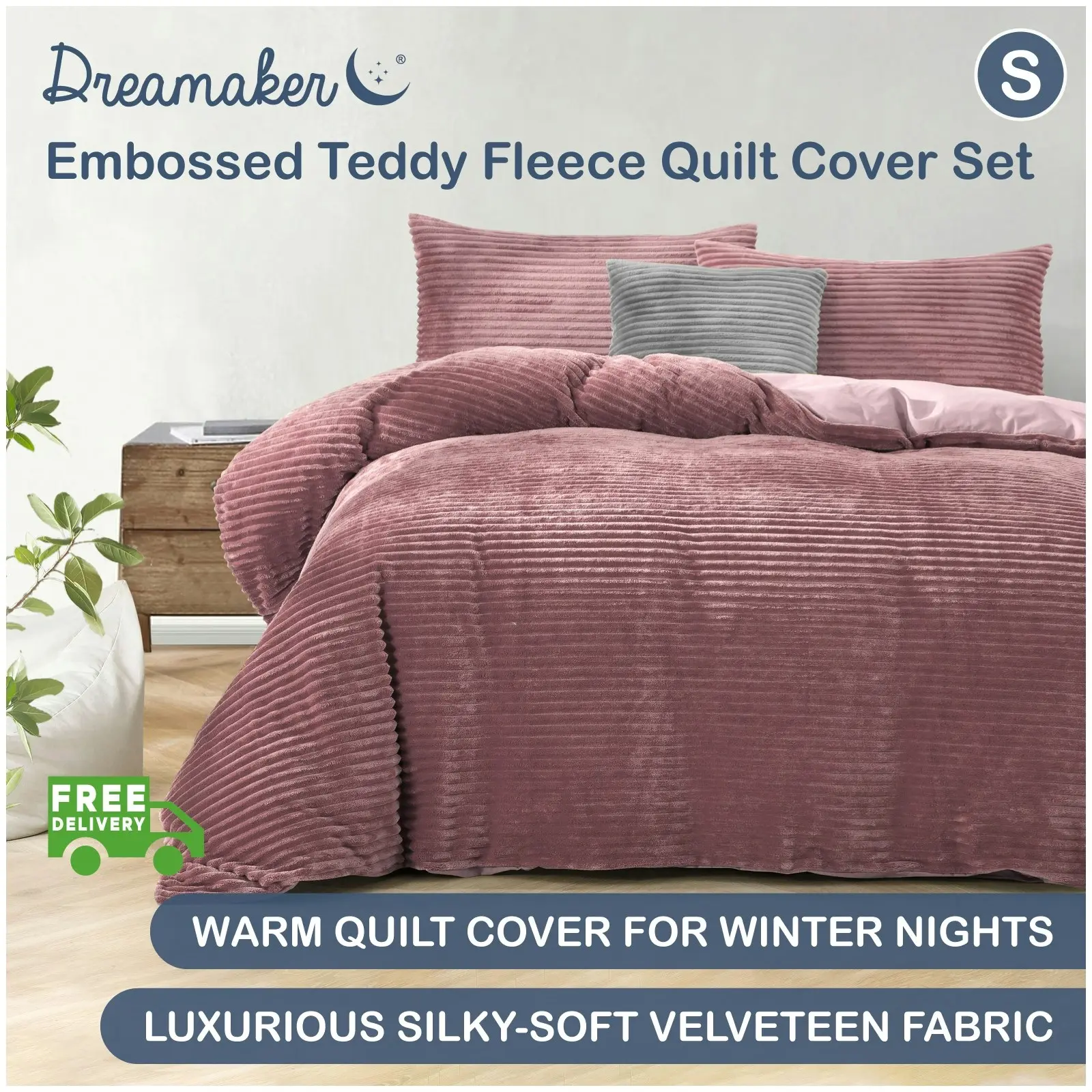 Dreamaker Embossed Teddy Fleece Quilt Cover Set Blush