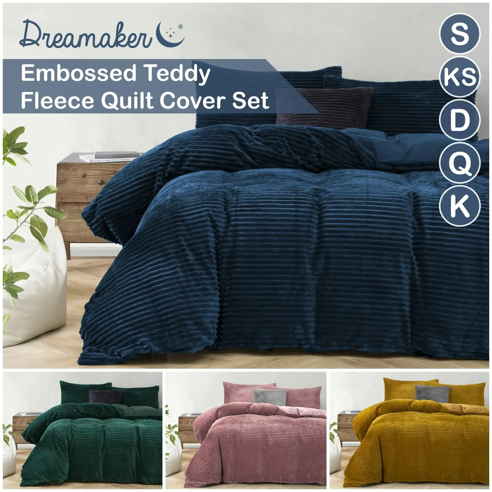 Dreamaker Embossed Teddy Fleece Quilt Cover Set