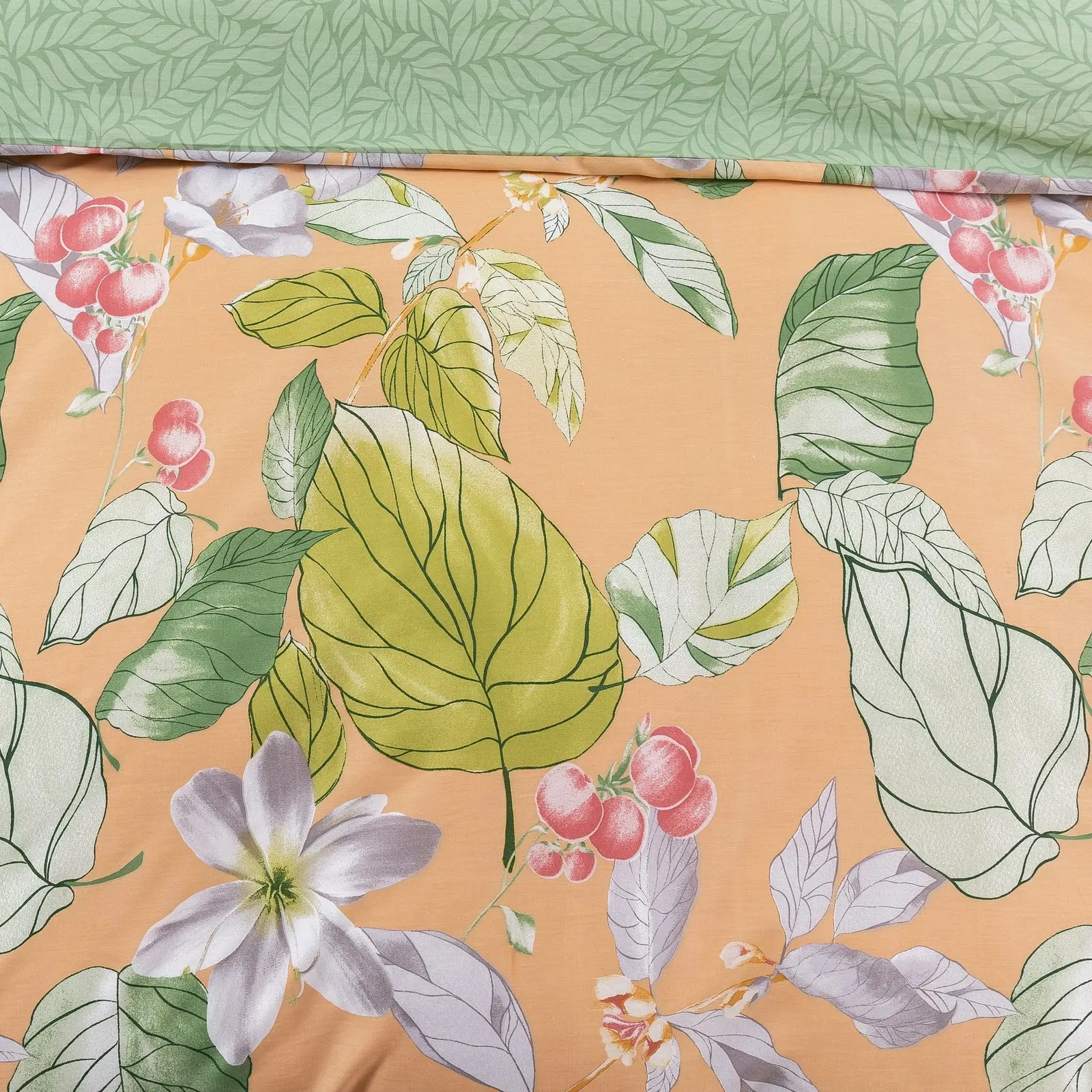 Dreamaker Peach Lily 100% Cotton Reversible Quilt Cover Set Queen Bed