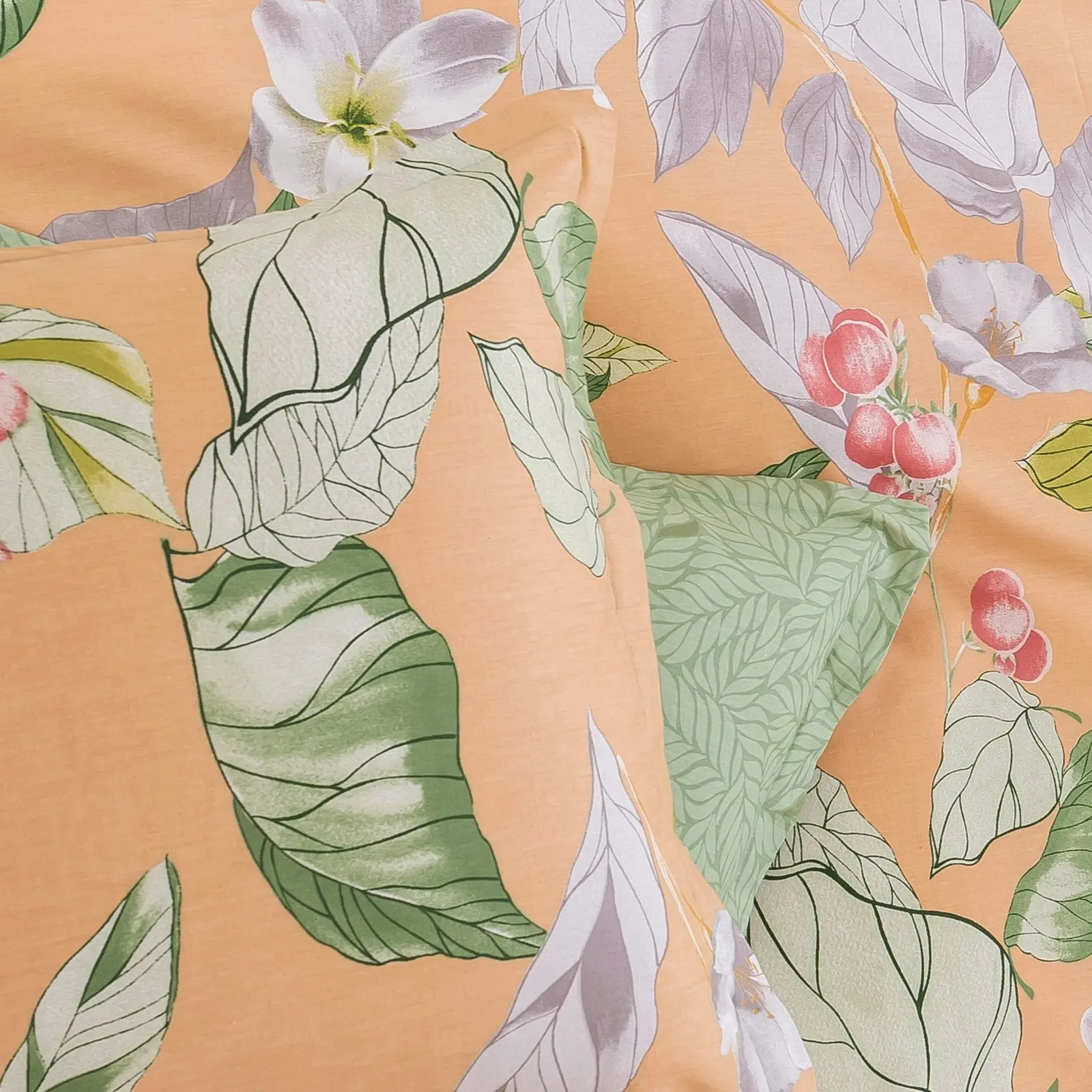 Dreamaker Peach Lily 100% Cotton Reversible Quilt Cover Set Queen Bed