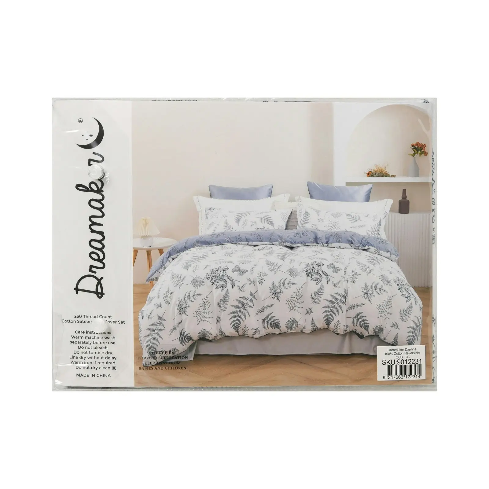 Dreamaker Daphne 100% Cotton Reversible Quilt Cover Set Queen Bed