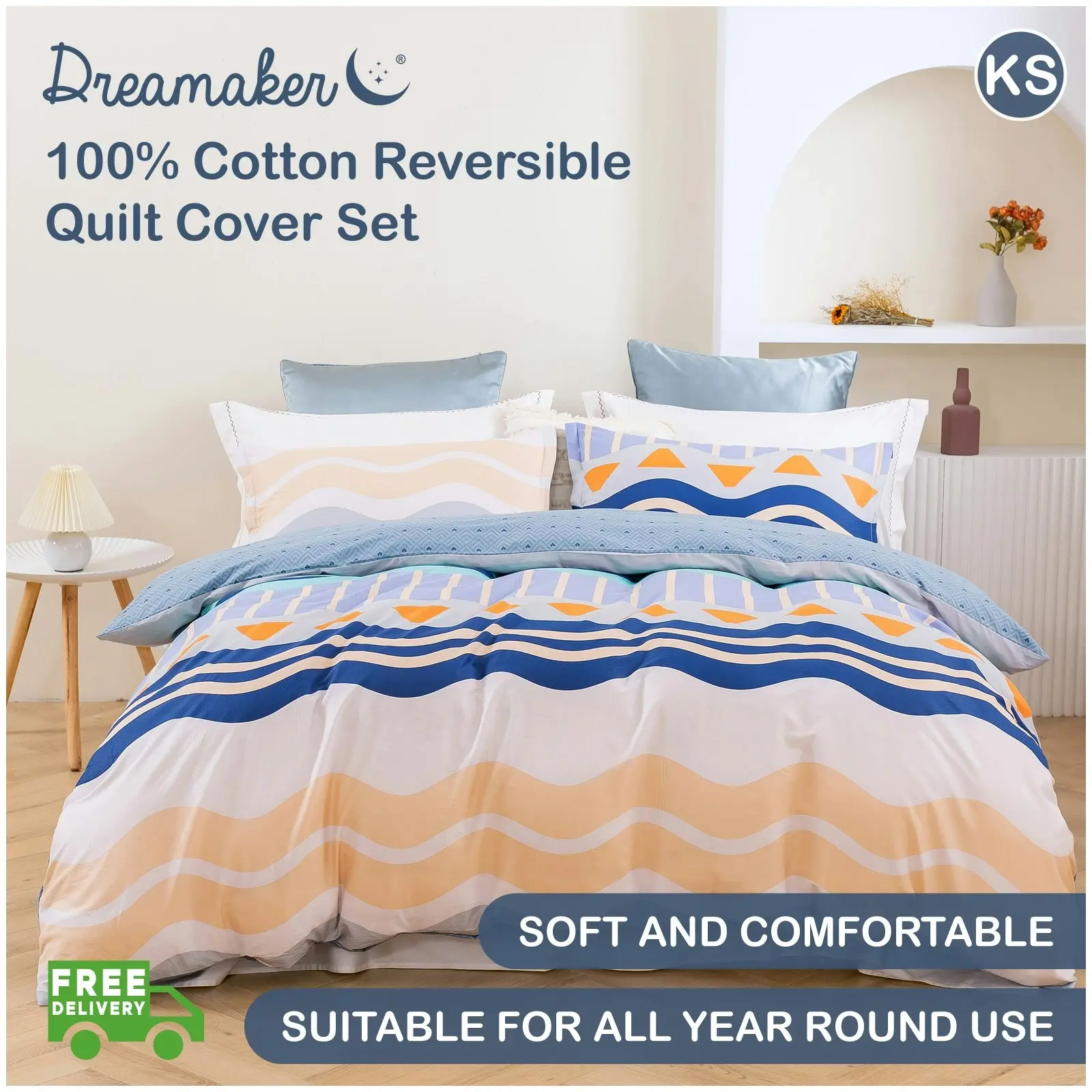 Dreamaker Capri 100% Cotton Reversible Quilt Cover Set