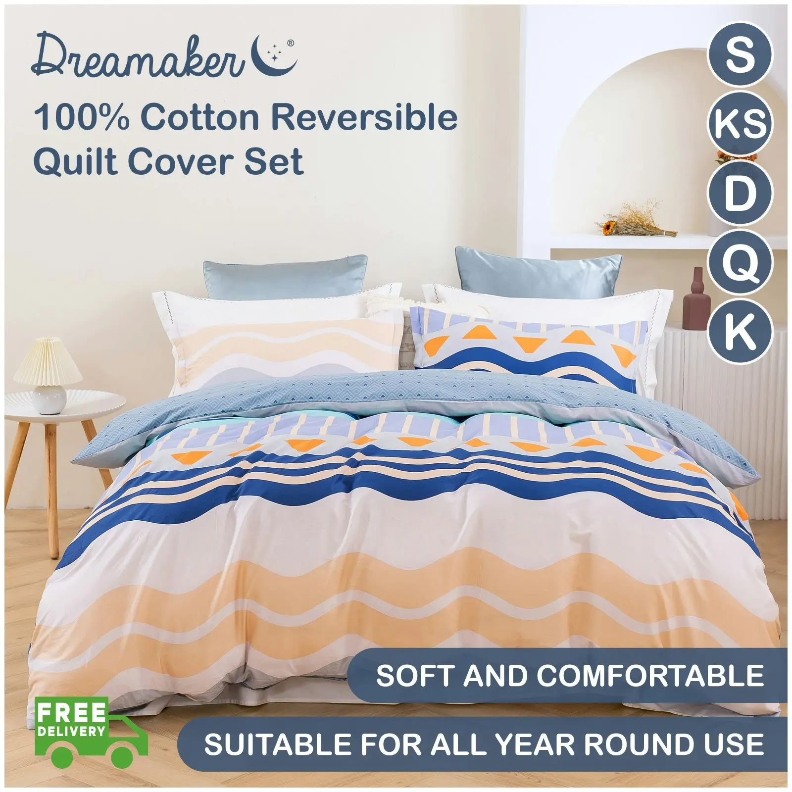 Dreamaker Capri 100% Cotton Reversible Quilt Cover Set