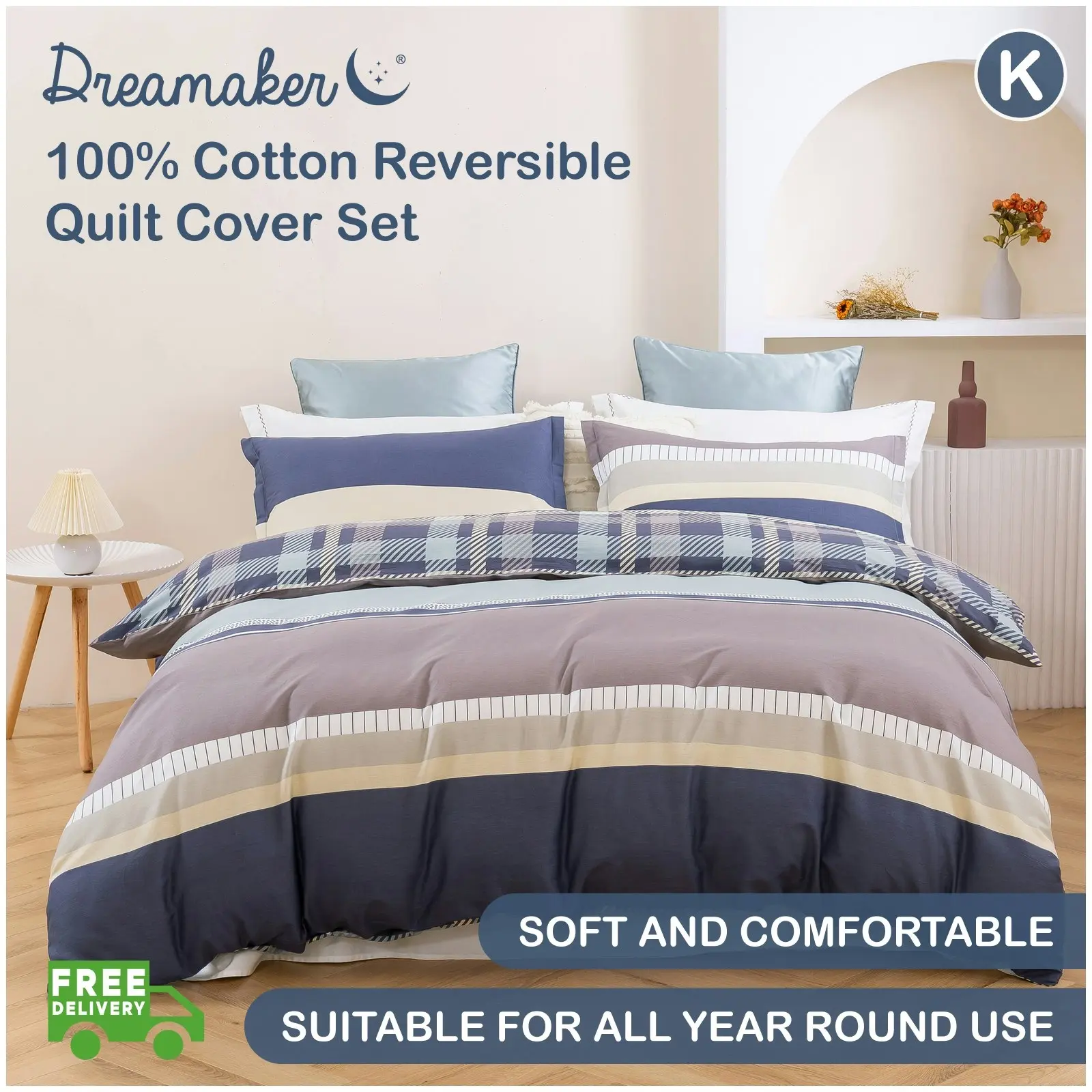 Dreamaker Gaia 100% Cotton Reversible Quilt Cover Set