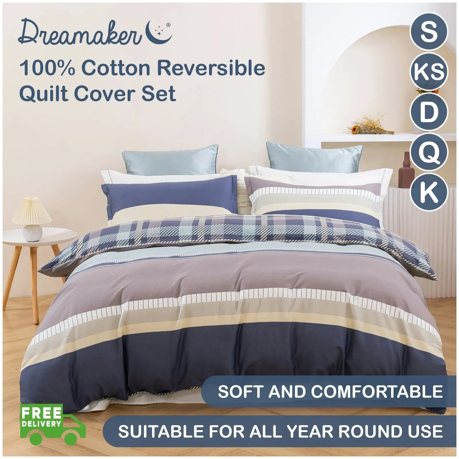 Dreamaker Gaia 100% Cotton Reversible Quilt Cover Set