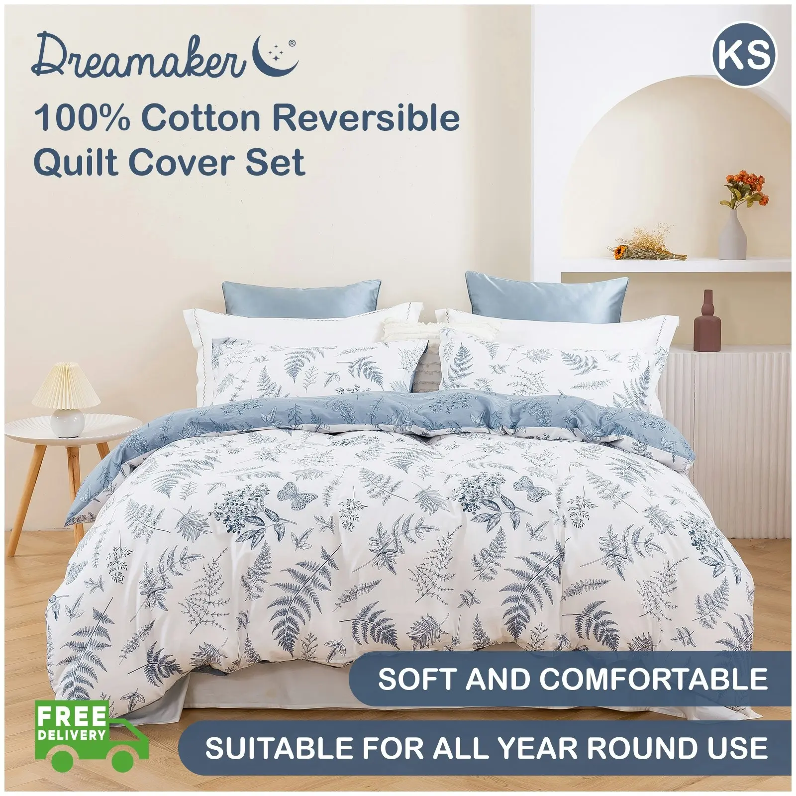 Dreamaker Daphne 100% Cotton Reversible Quilt Cover Set