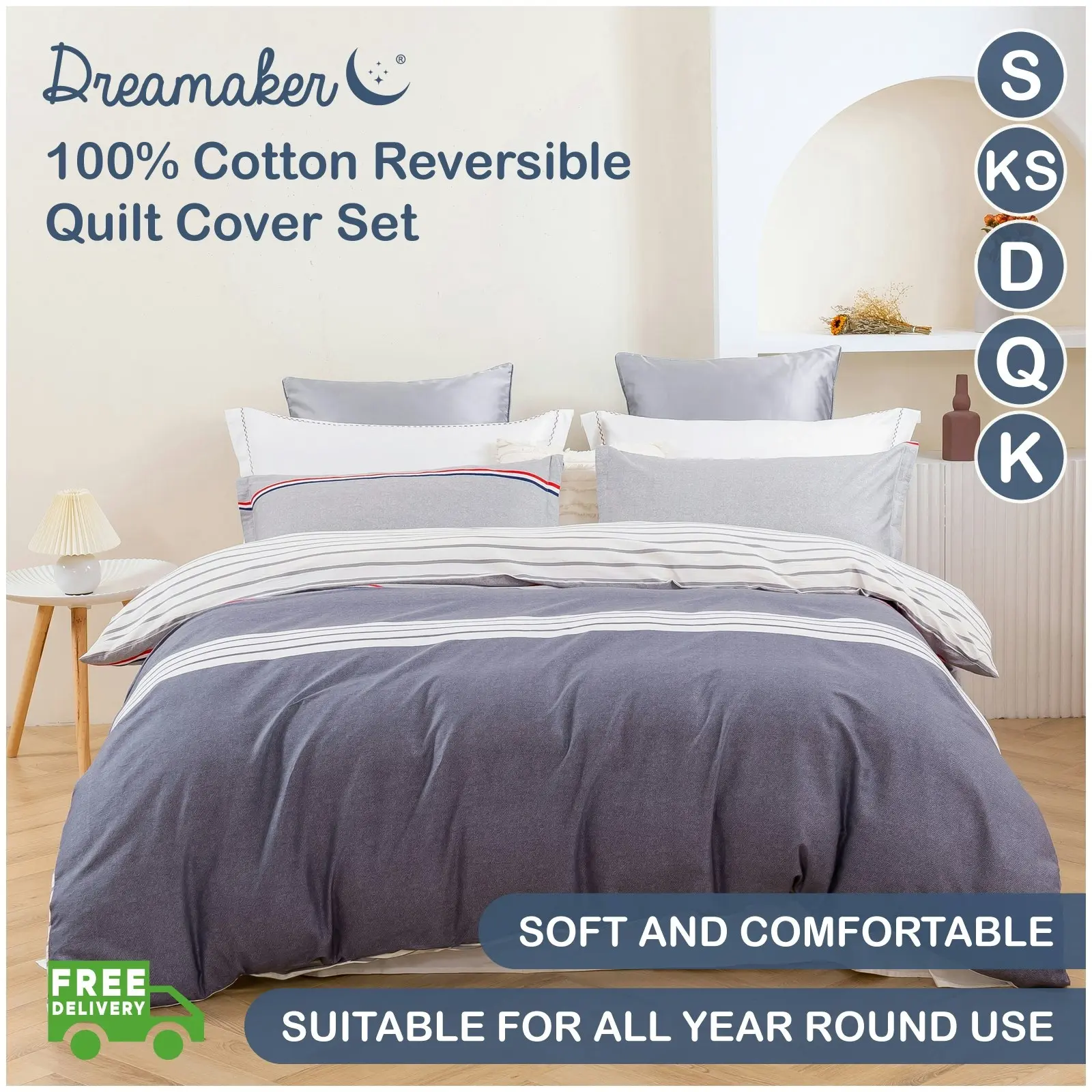 Dreamaker Tommy 100% Cotton Reversible Quilt Cover Set