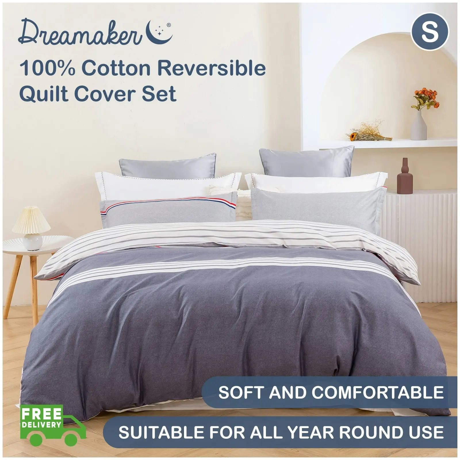 Dreamaker Tommy 100% Cotton Reversible Quilt Cover Set