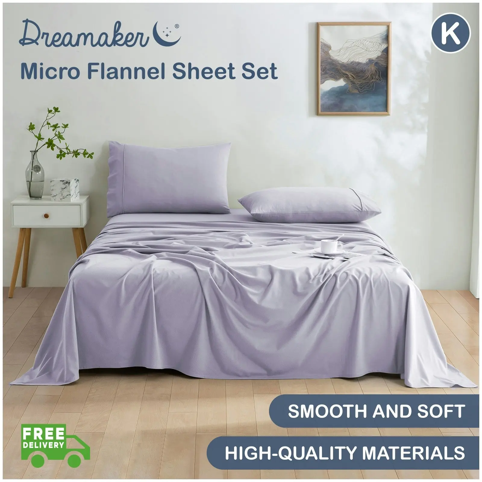 Dreamaker Micro Flannel Sheet Set King Bed Lavender