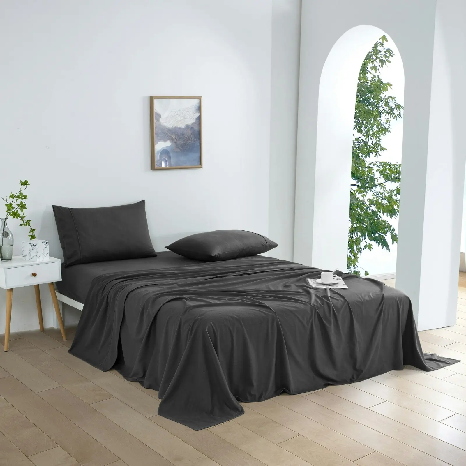 Dreamaker Micro Flannel Sheet Set King Bed Charcoal