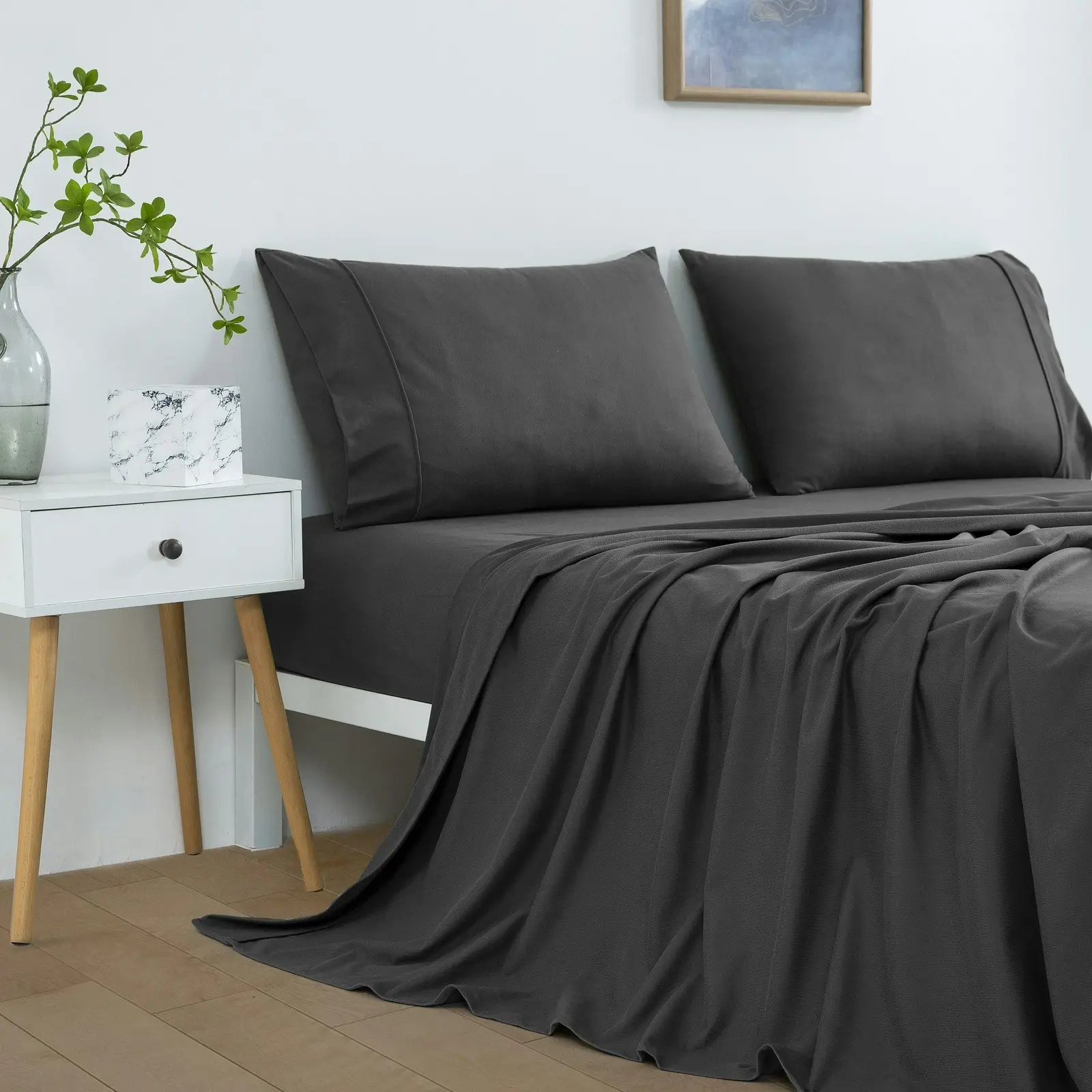 Dreamaker Micro Flannel Sheet Set King Bed Charcoal