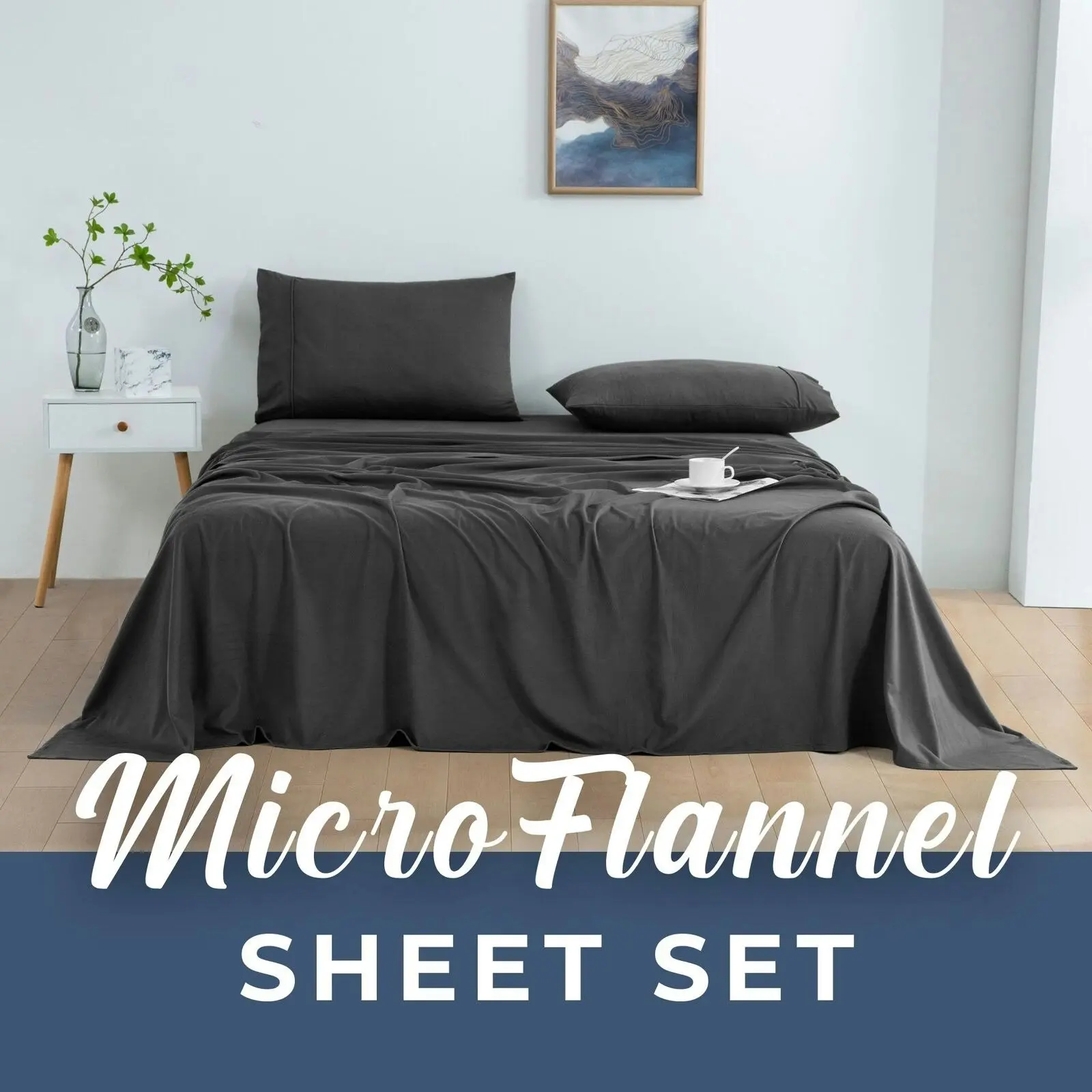 Dreamaker Micro Flannel Sheet Set King Bed Charcoal