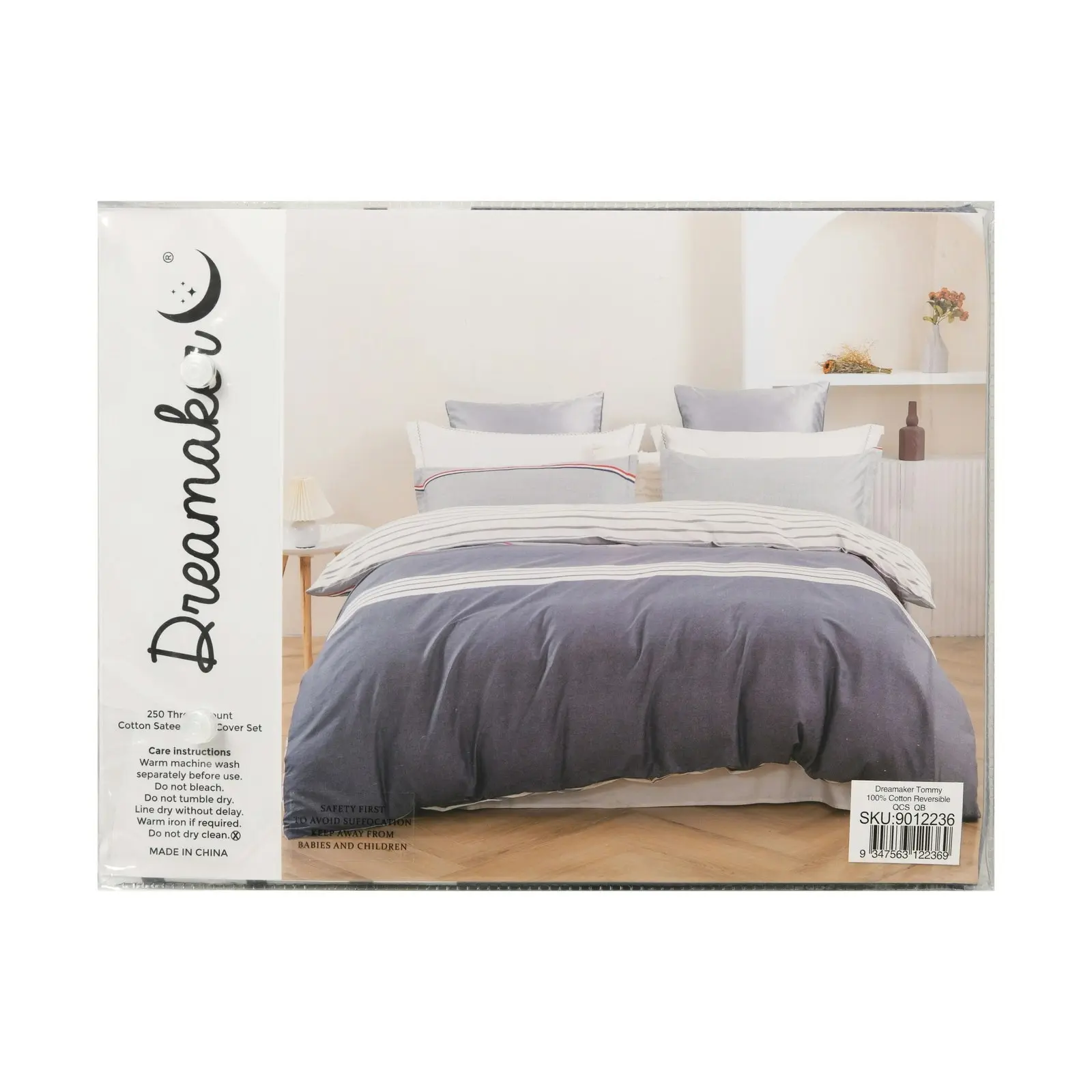 Dreamaker Tommy 100% Cotton Reversible Quilt Cover Set King Bed