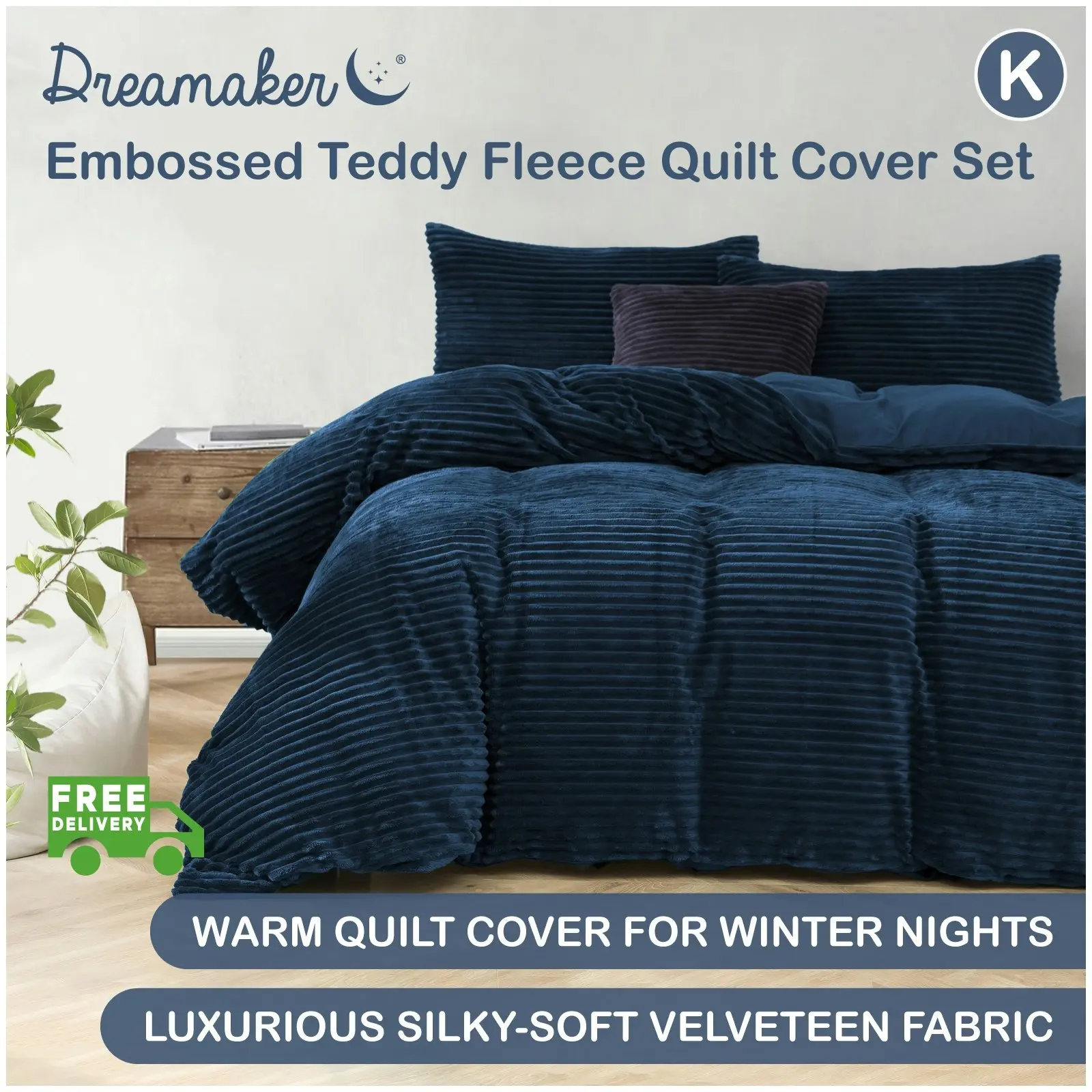 Dreamaker Embossed Teddy Fleece Quilt Cover Set Teal King Bed