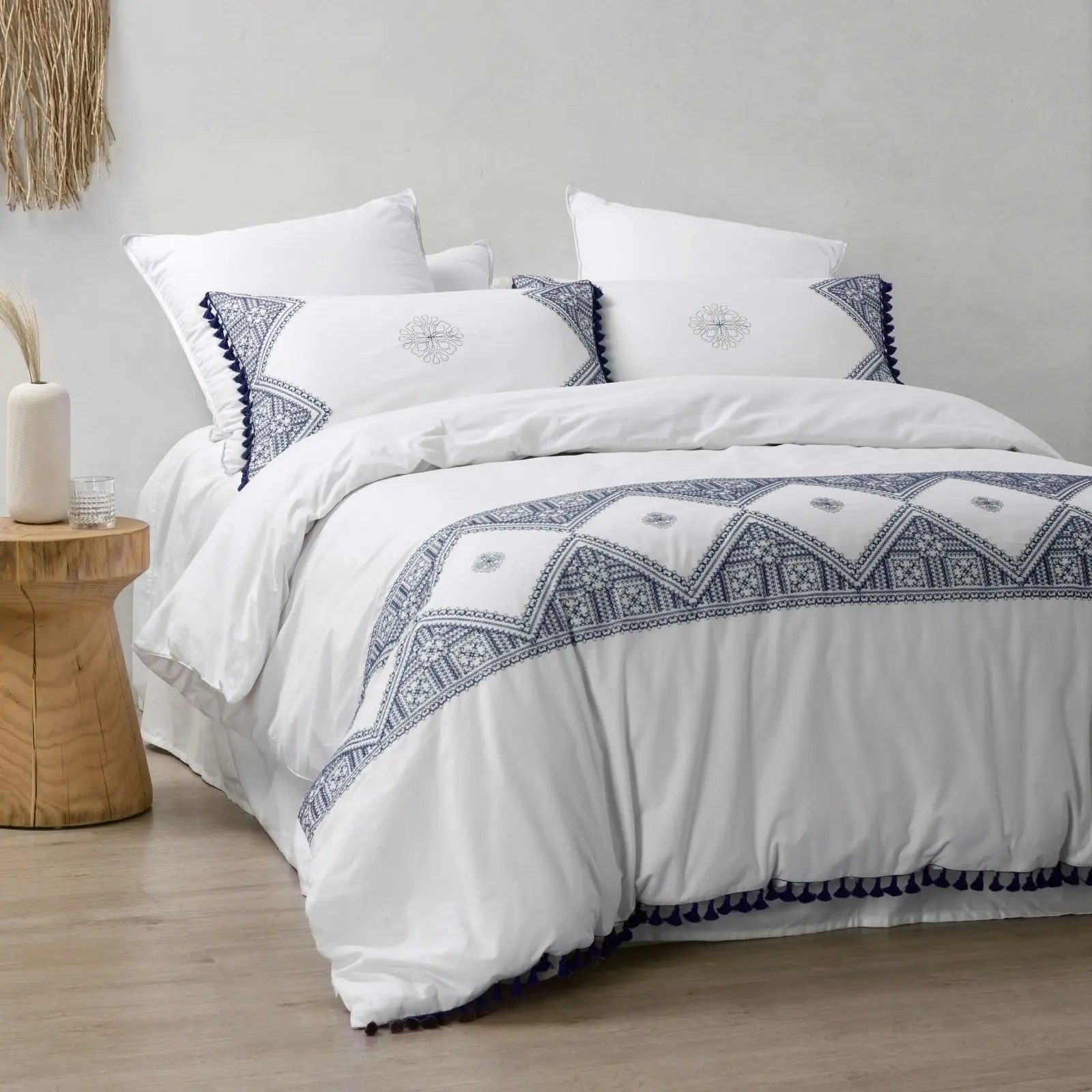 Dreamaker Liberty 100% Cotton Quilt Cover Set Navy Double Bed